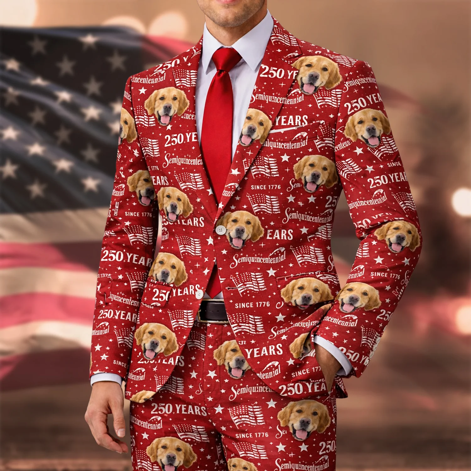 Custom Dog Cat Photo 250 Years of America Semiquincentennial Men's Suit LM32 899505 - Image 2