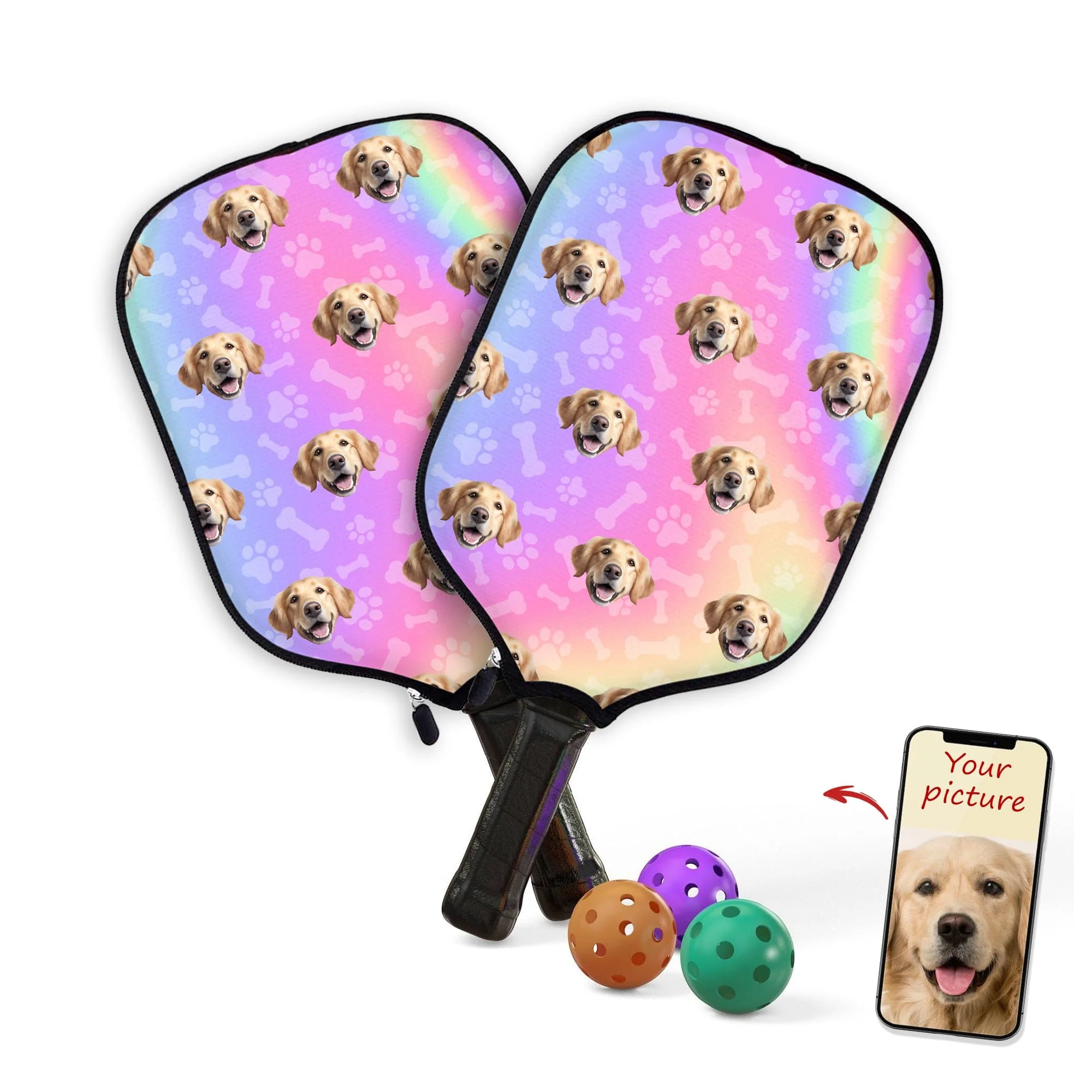 Custom Dog Cat Photo Pickleball Rainbow Cover For Sport Player TH10 891811
