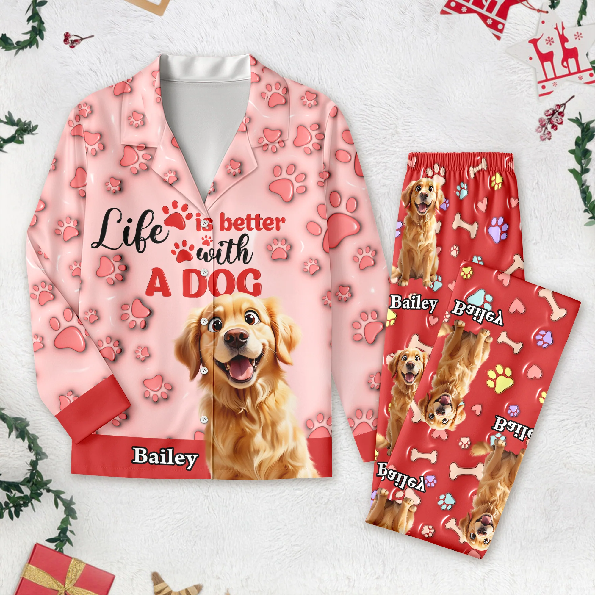 Custom Dog Name Life Is Better With Dogs 3D Effect Pajamas LM32 895929 - Image 9