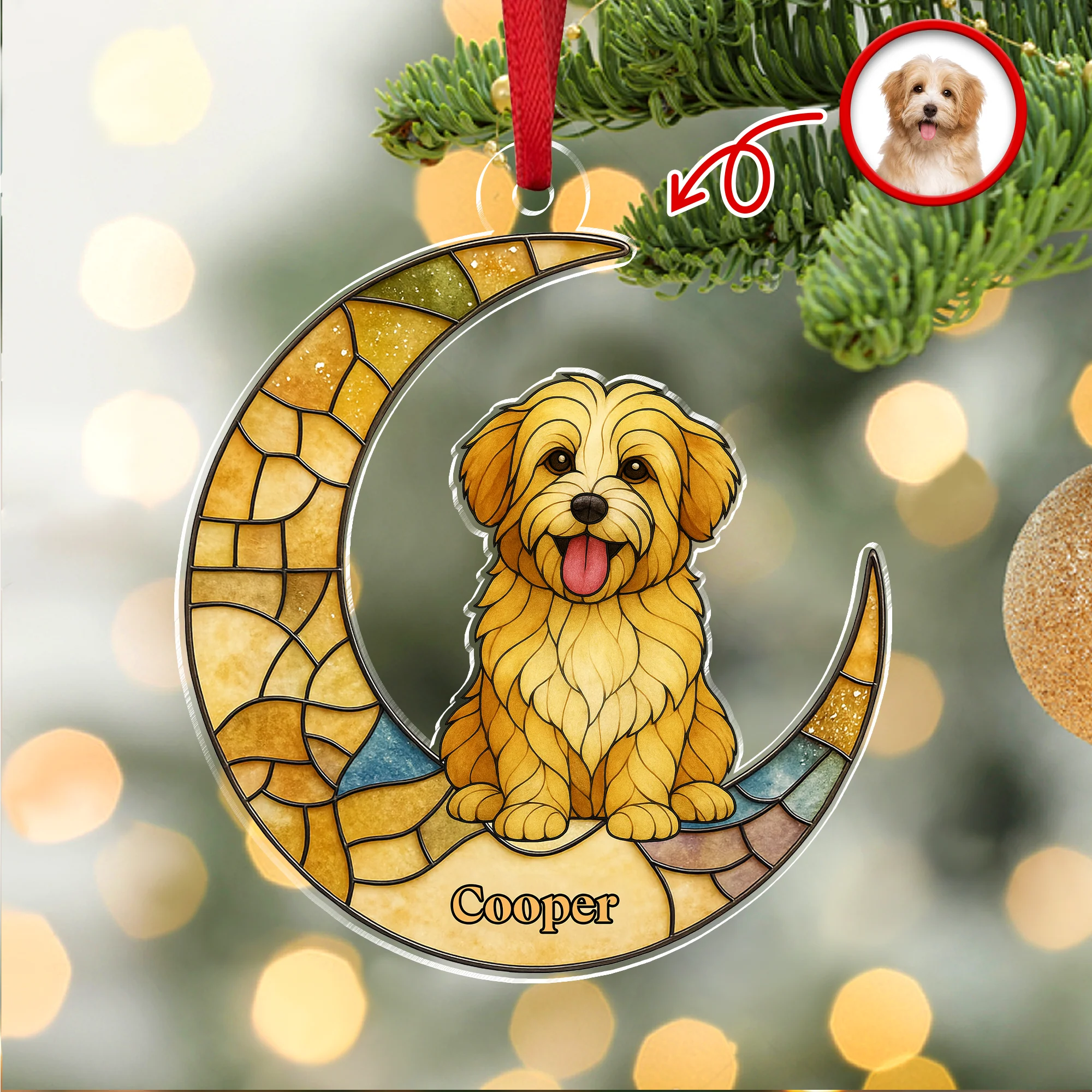 Custom Dog Photo Glass Effect Dog On The Moon Acrylic Ornament LM32 895417 - Image 5