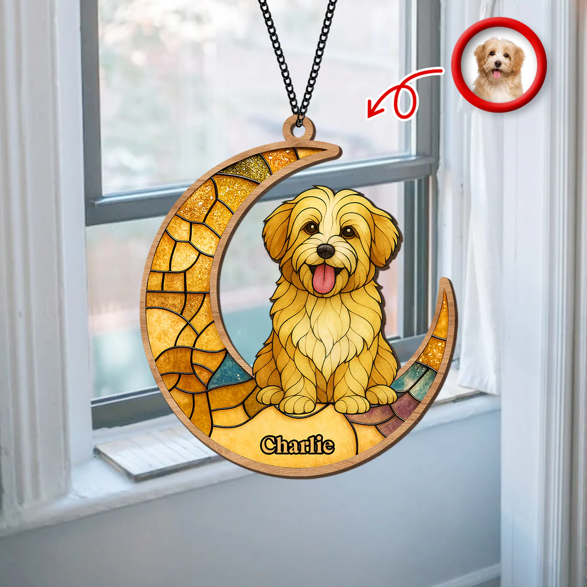 Custom Dog Photo Glass Effect Dog On The Moon Suncatcher LM32 895419 - Image 2