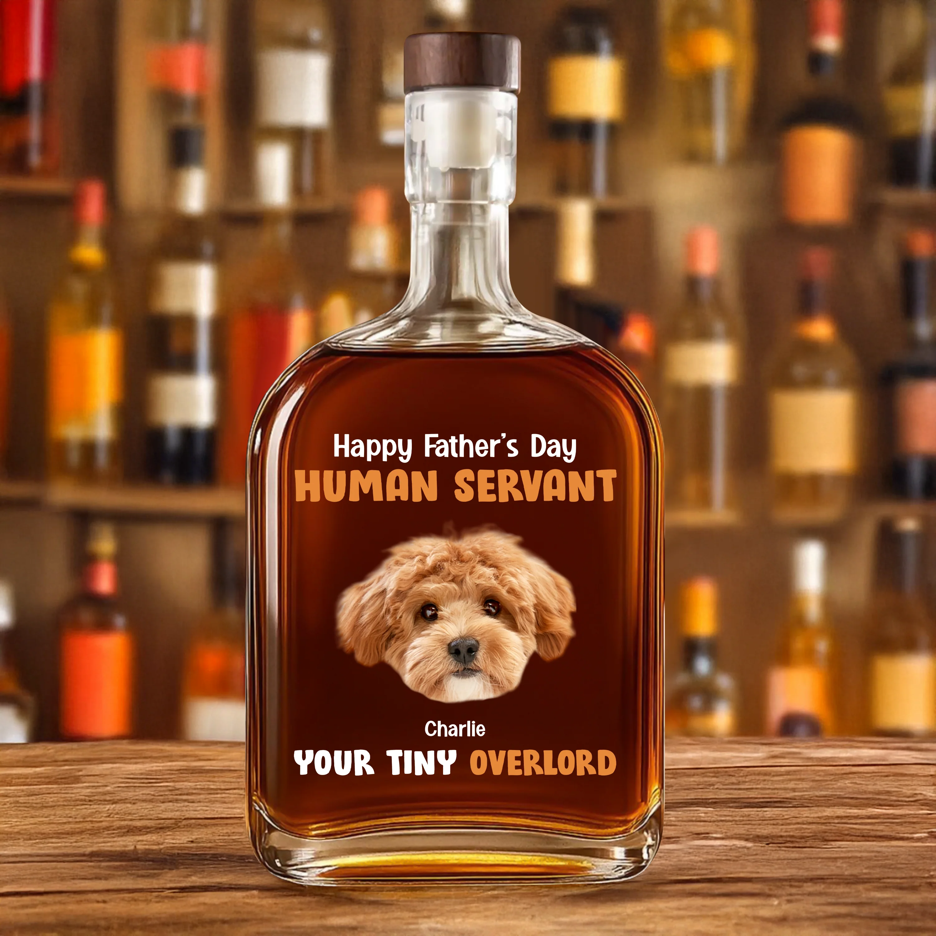 Custom Dog Photo Happy Father's Day From Your Tiny Overlords Whiskey Bottle LM32 893599 - Image 3