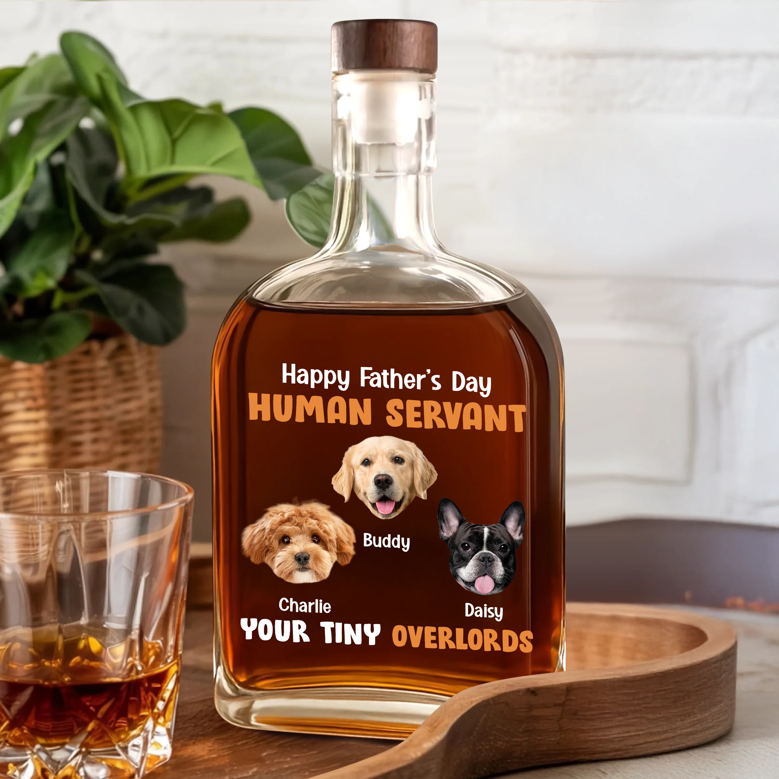 Custom Dog Photo Happy Father's Day From Your Tiny Overlords Whiskey Bottle LM32 893599 - Image 4
