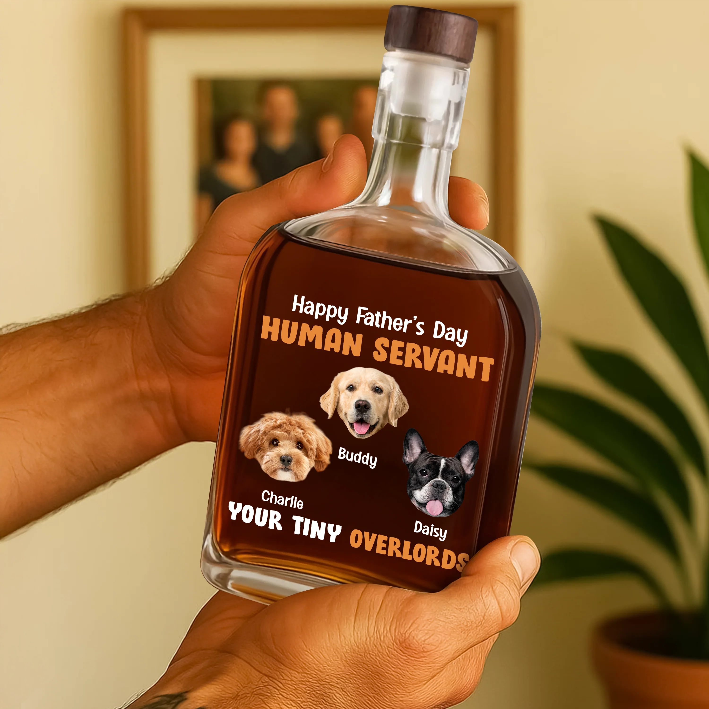 Custom Dog Photo Happy Father's Day From Your Tiny Overlords Whiskey Bottle LM32 893599 - Image 5