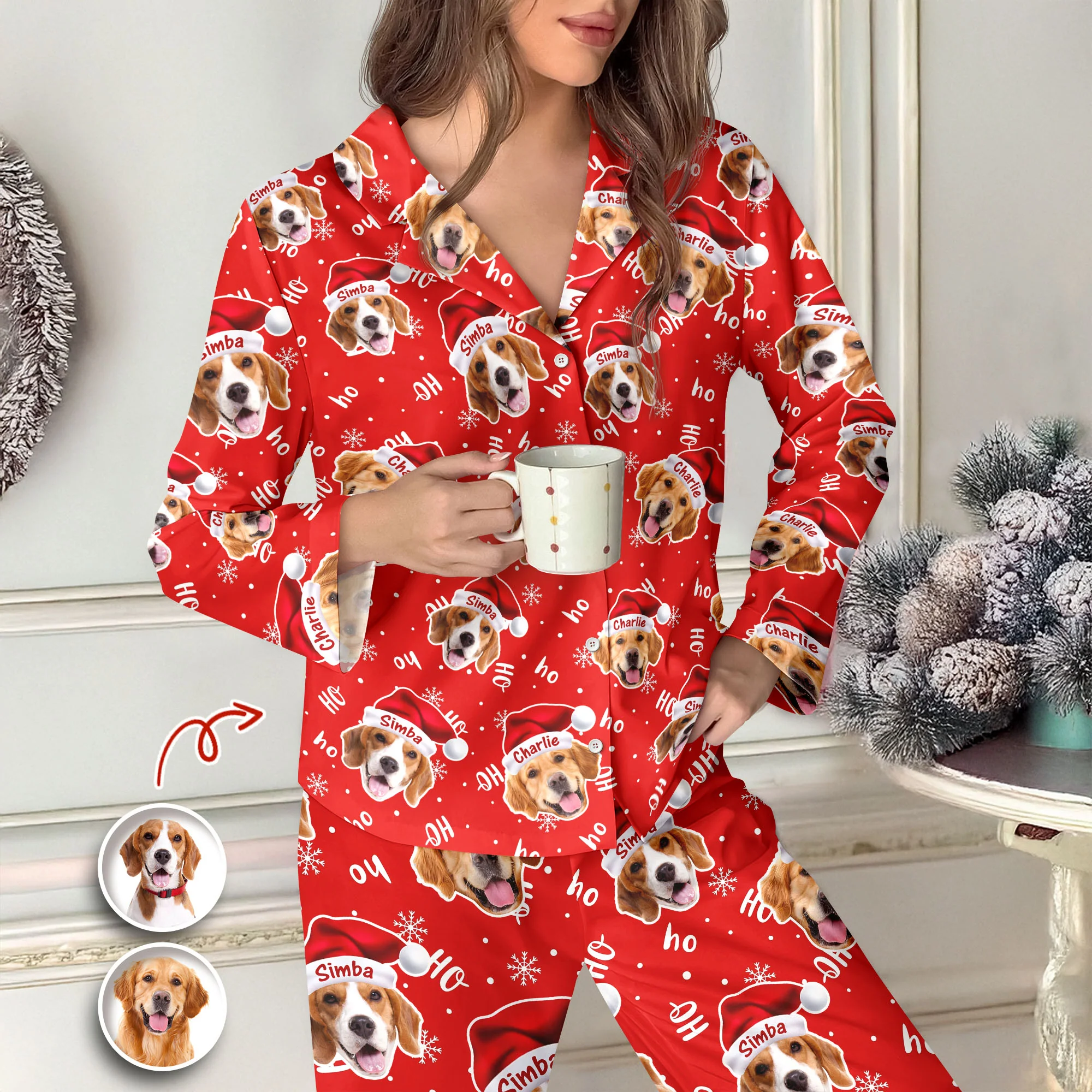 Custom Dog Photo Santa Claus Matching Christmas Pajamas LM32 895693 - Image 5