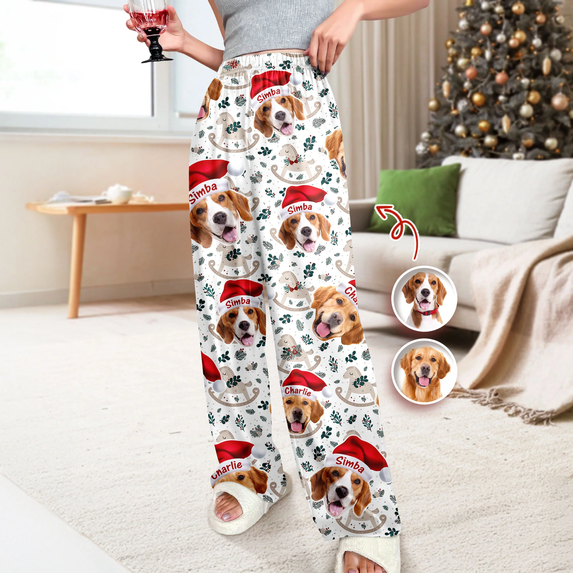 Custom Dog Photo Santa Claus Matching Christmas Sweatpants For Dog Lovers LM32 895695 - Image 2