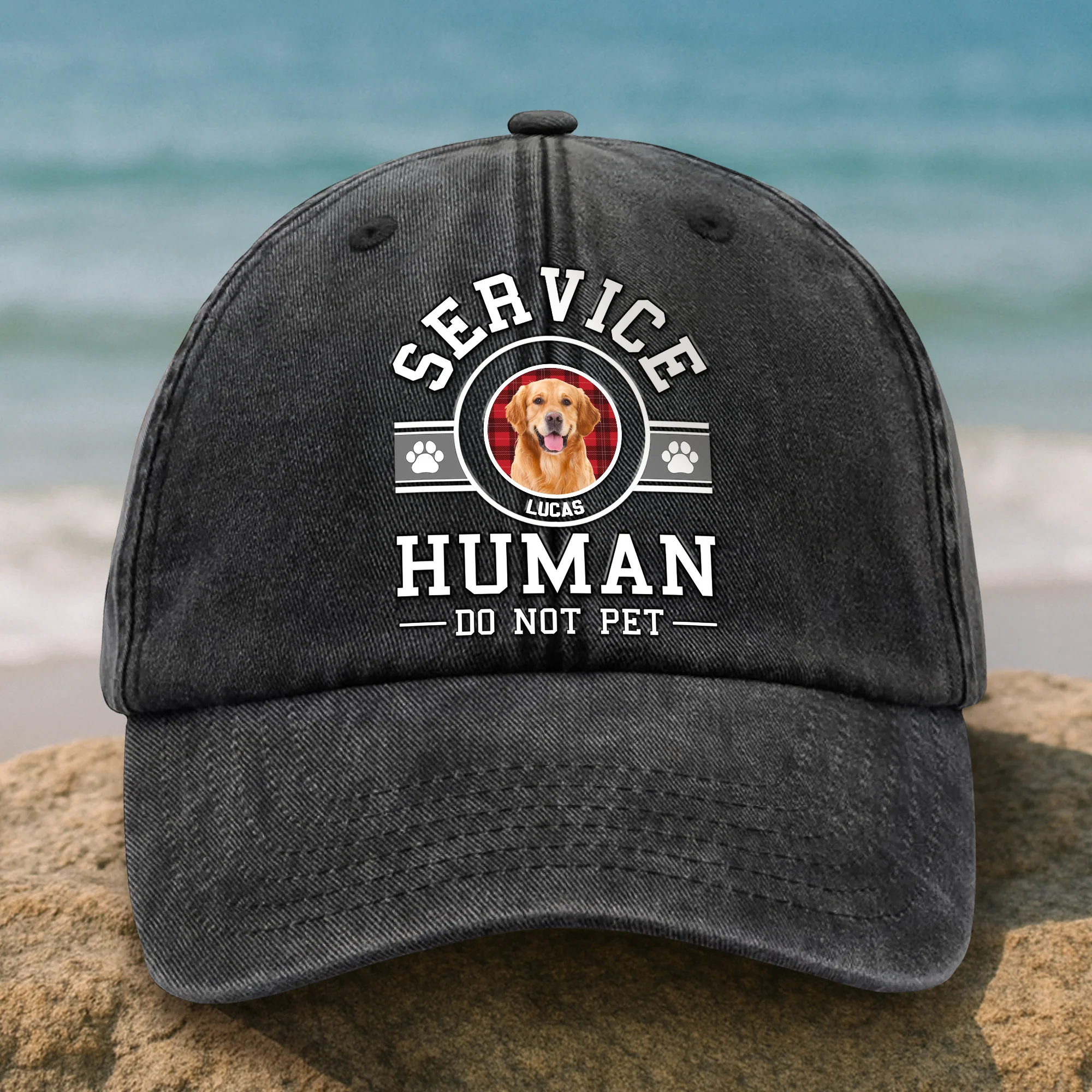 Custom Dog Photo Service Human Washed Denim Baseball Cap Gift LM32 893515 - Image 4