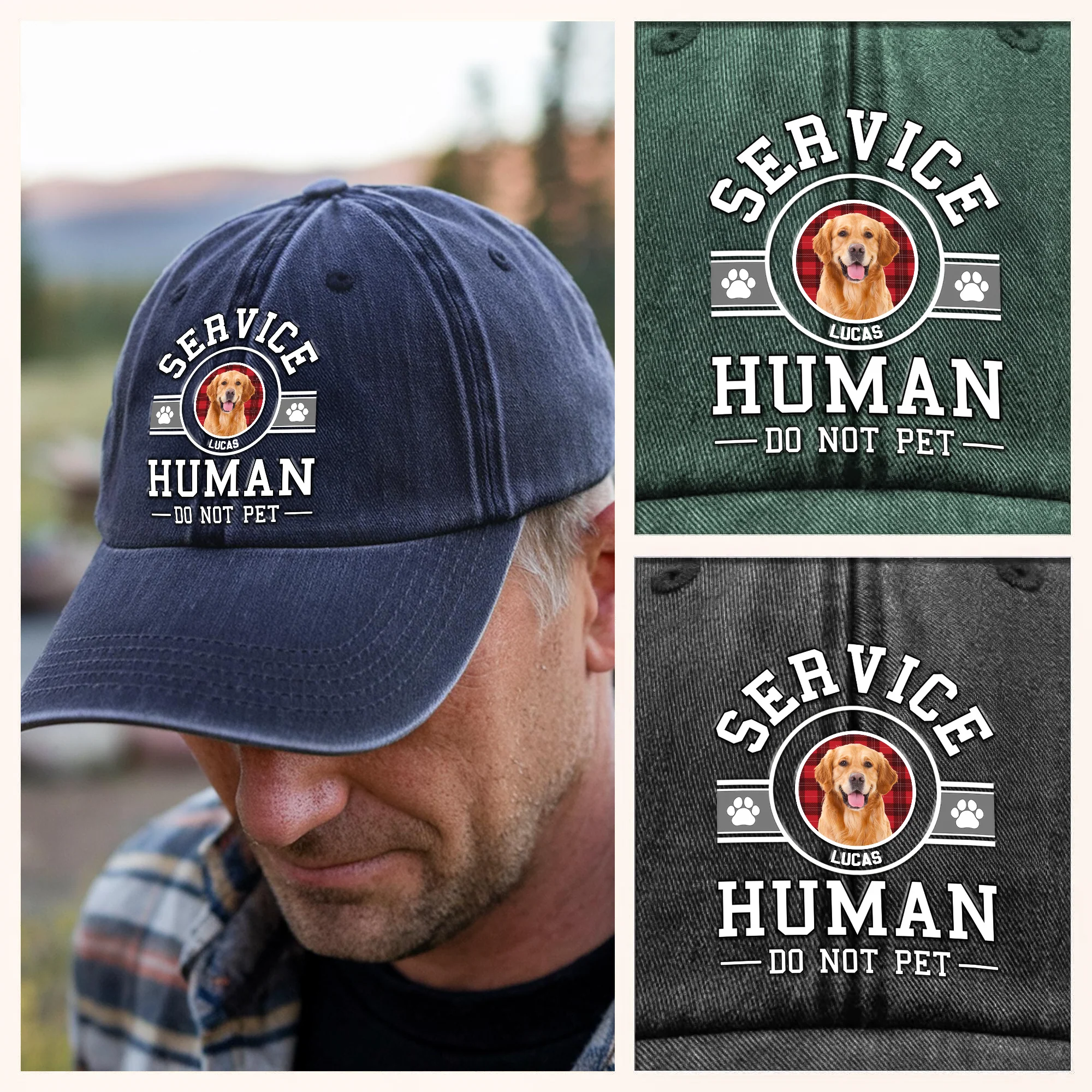 Custom Dog Photo Service Human Washed Denim Baseball Cap Gift LM32 893515 - Image 6
