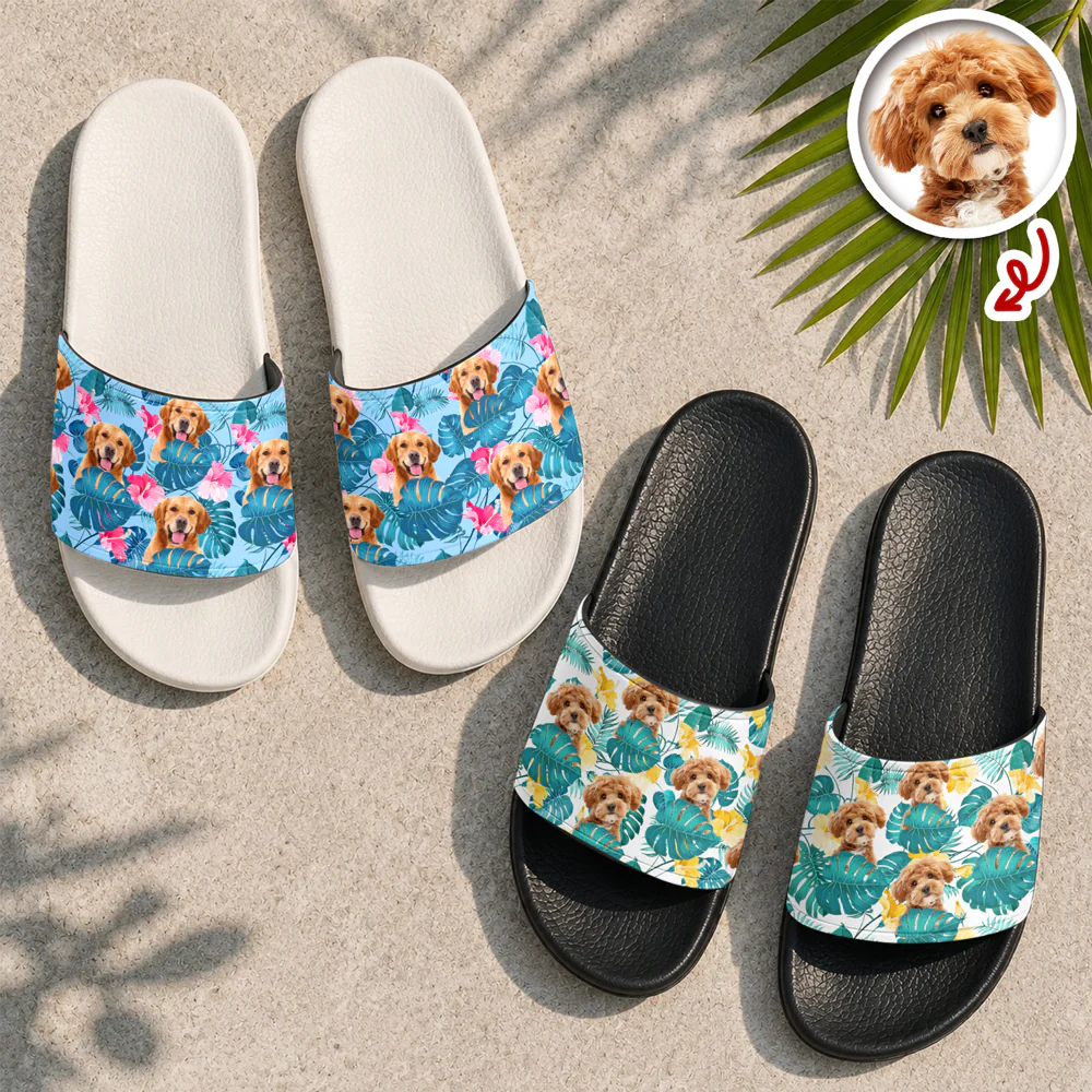 Custom Dog Photo Tropical Floral Summer Vibe Slide Sandals LM32 669119 - Image 2