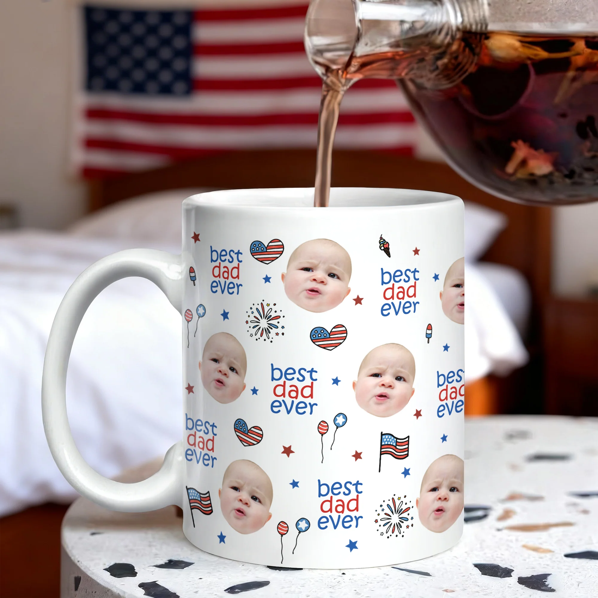 Custom Face Best Dad, Mom Ever America Flag Independence Print Full Mug LM32 669025 - Image 6