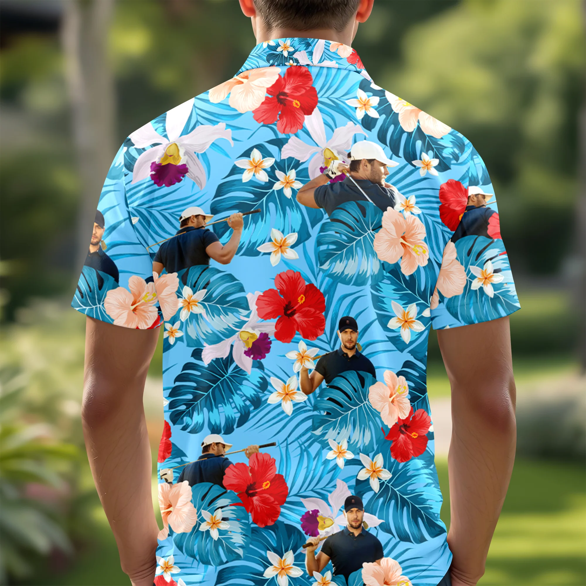 Custom Face Golfer Photo Hawaiian Polo Shirt - Personalized Gift for Golfer LM32 897493 - Image 2