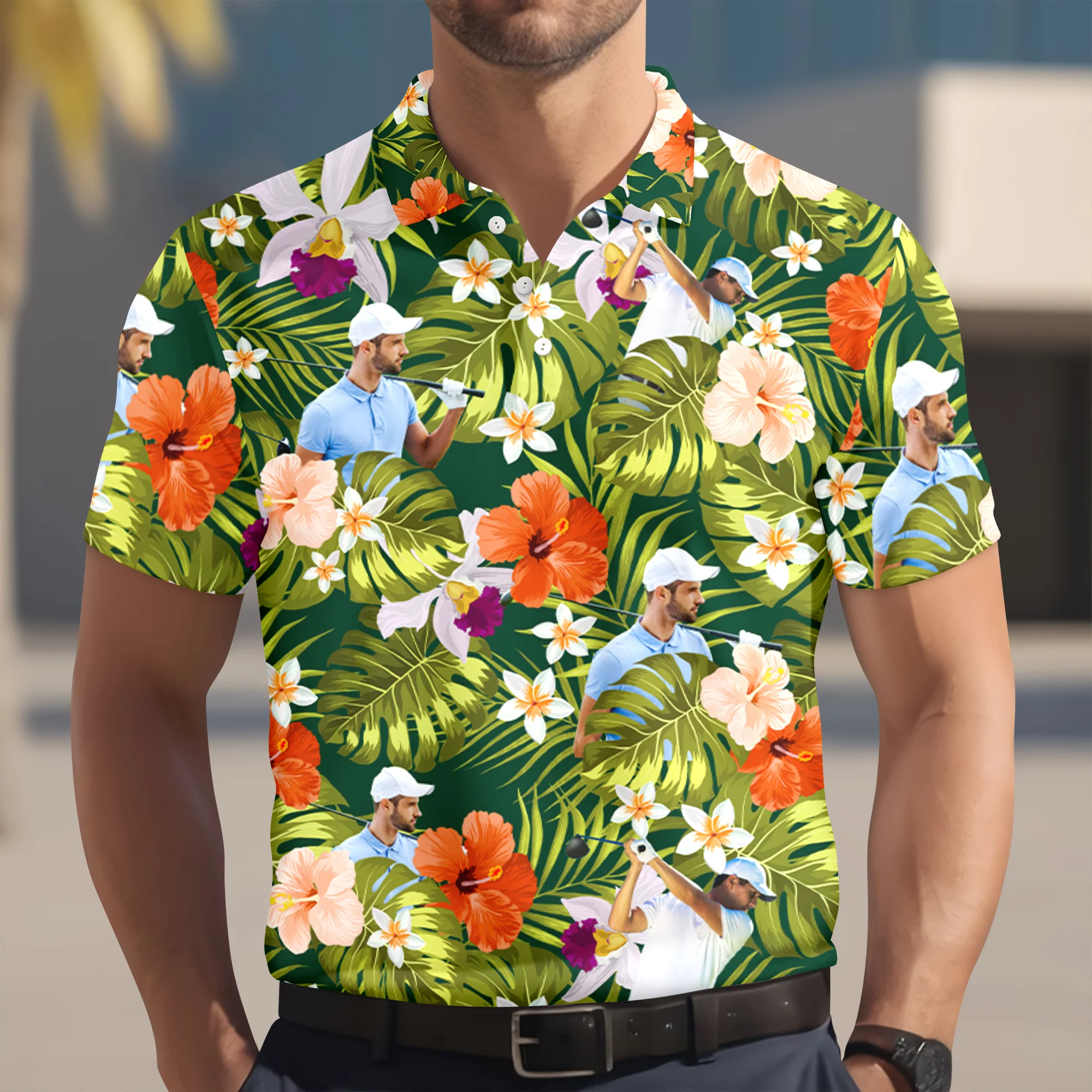 Custom Face Golfer Photo Hawaiian Polo Shirt - Personalized Gift for Golfer LM32 897493 - Image 3