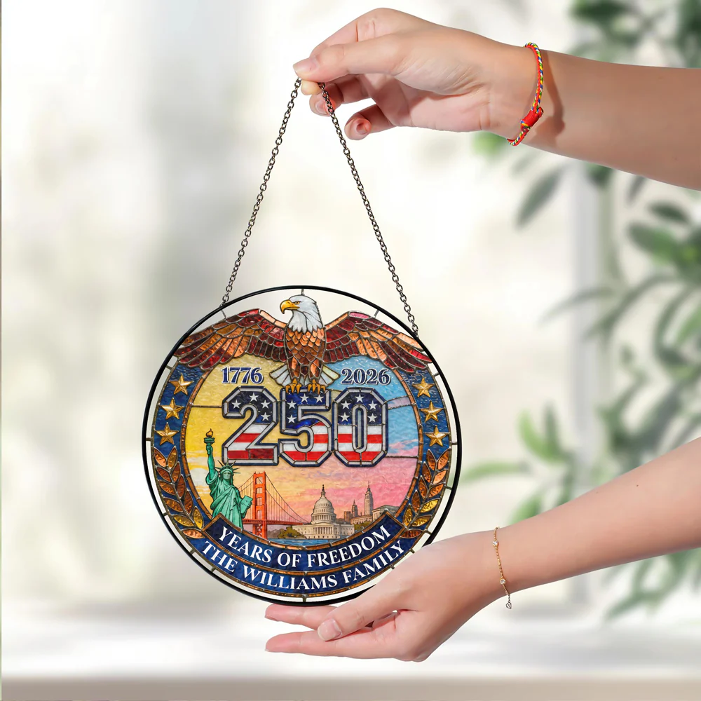 Custom Family Name American Eagle 250 Years Of Freedom Stained Glass Suncatcher LM32 899281 - Image 4