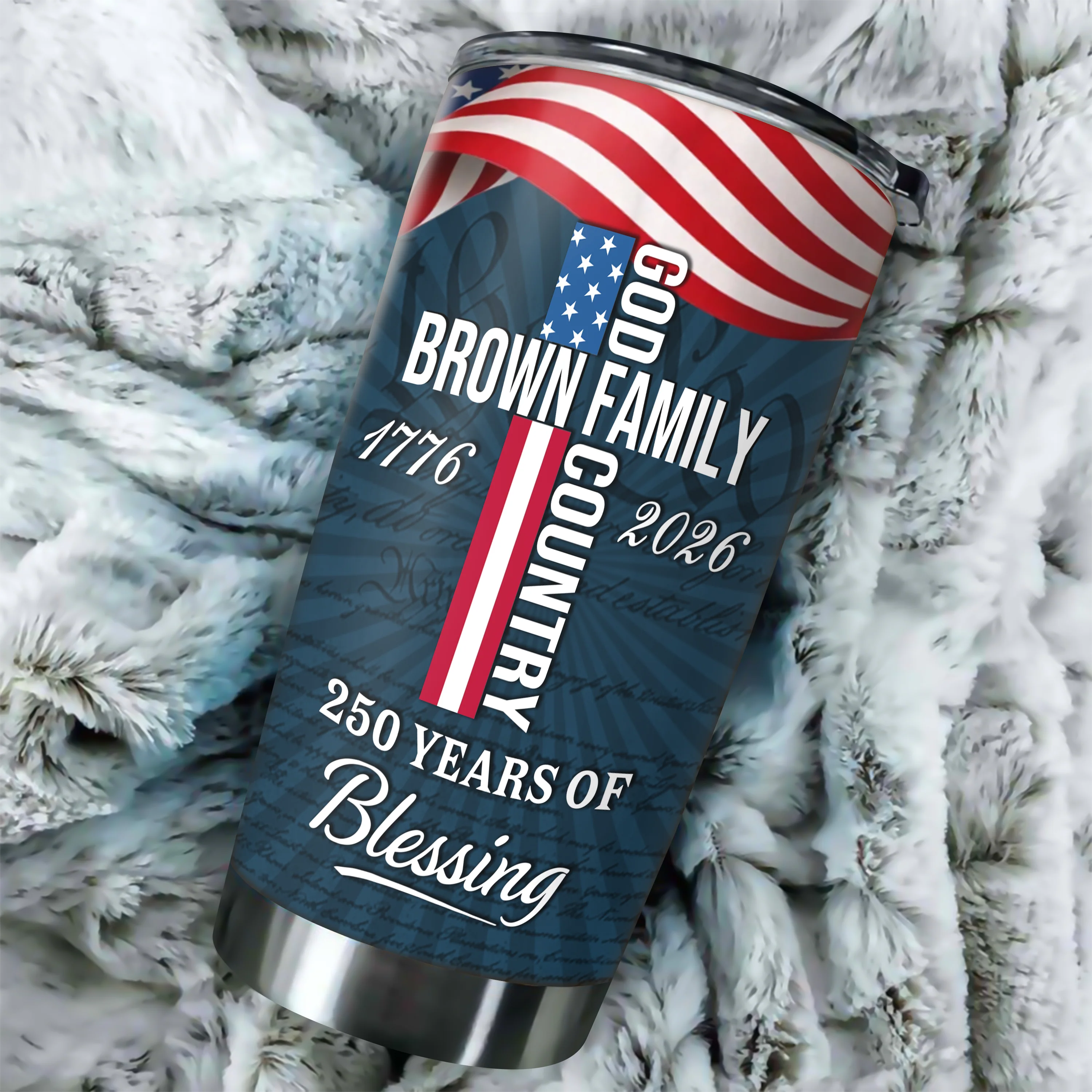Custom Family Name Patriotic American, 250 Years of Blessing God Fat Tumbler LM32 899015 - Image 5