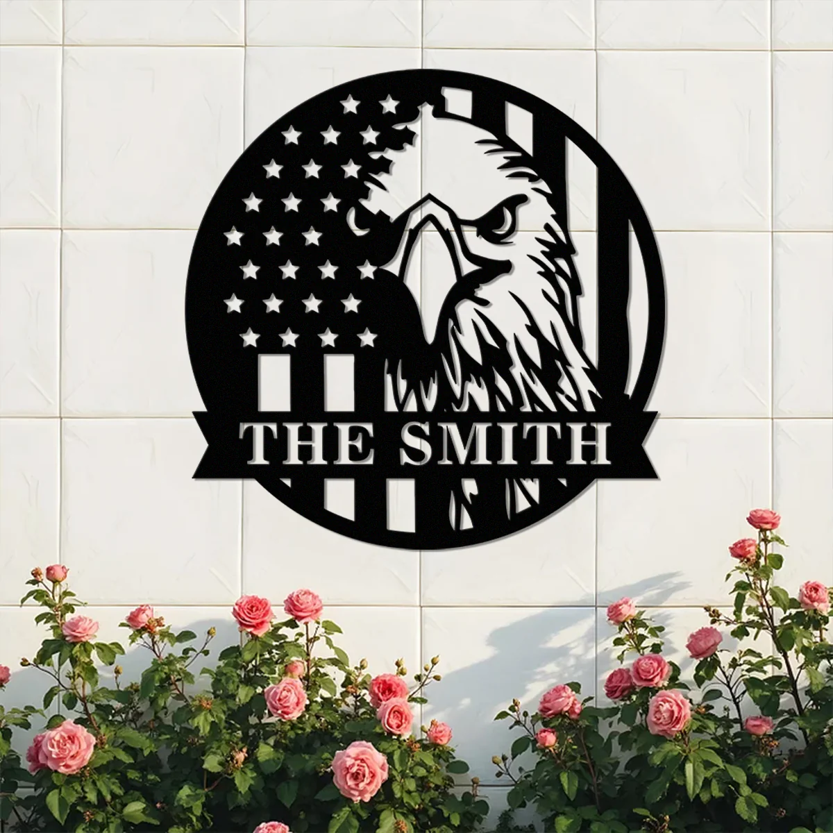 Custom Family Name US Flag With American Eagle Monogram Metal Sign LM32 897899 - Image 3