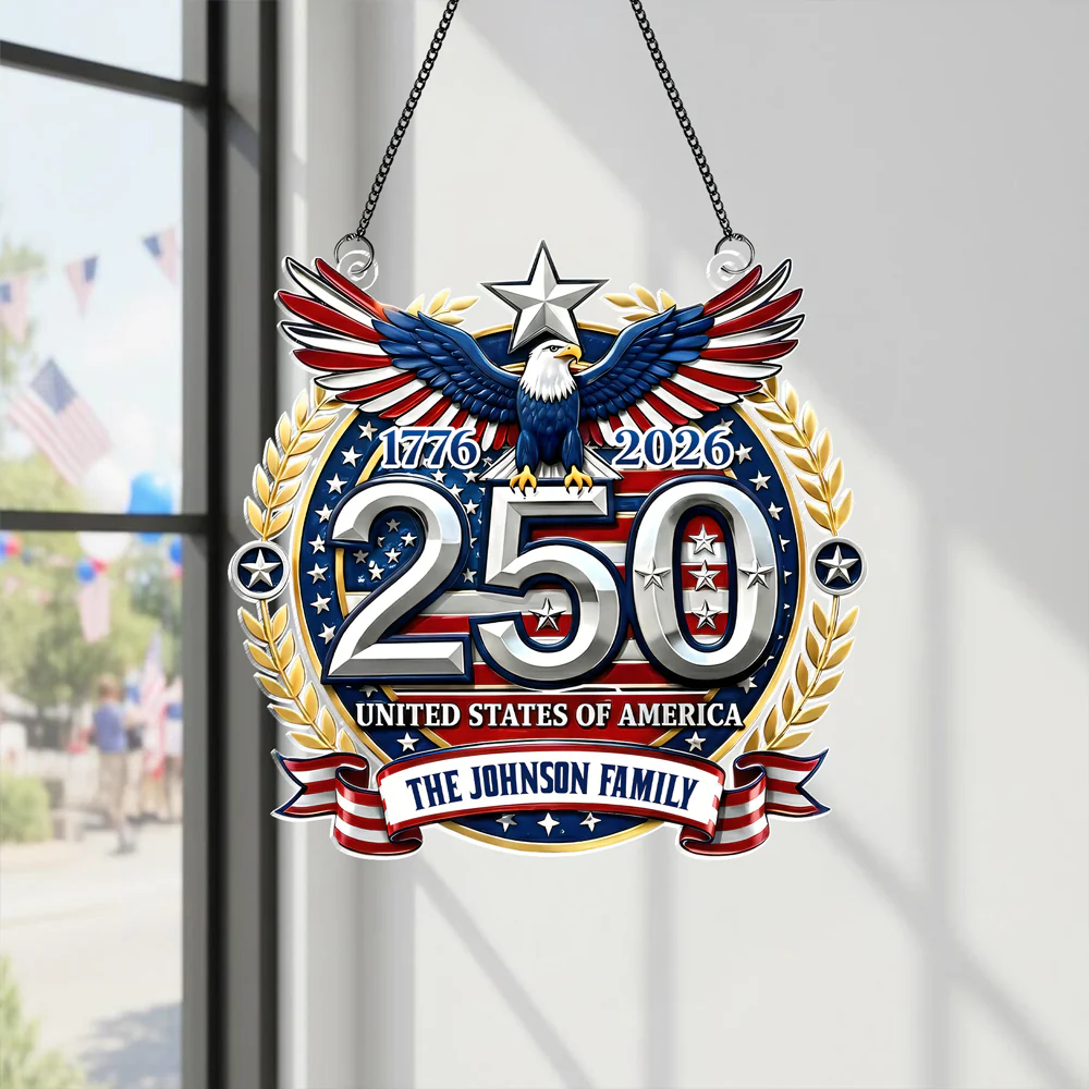 Custom Family Name USA 250th Anniversary Patriotic Acrylic Suncatcher LM32 899279 - Image 2
