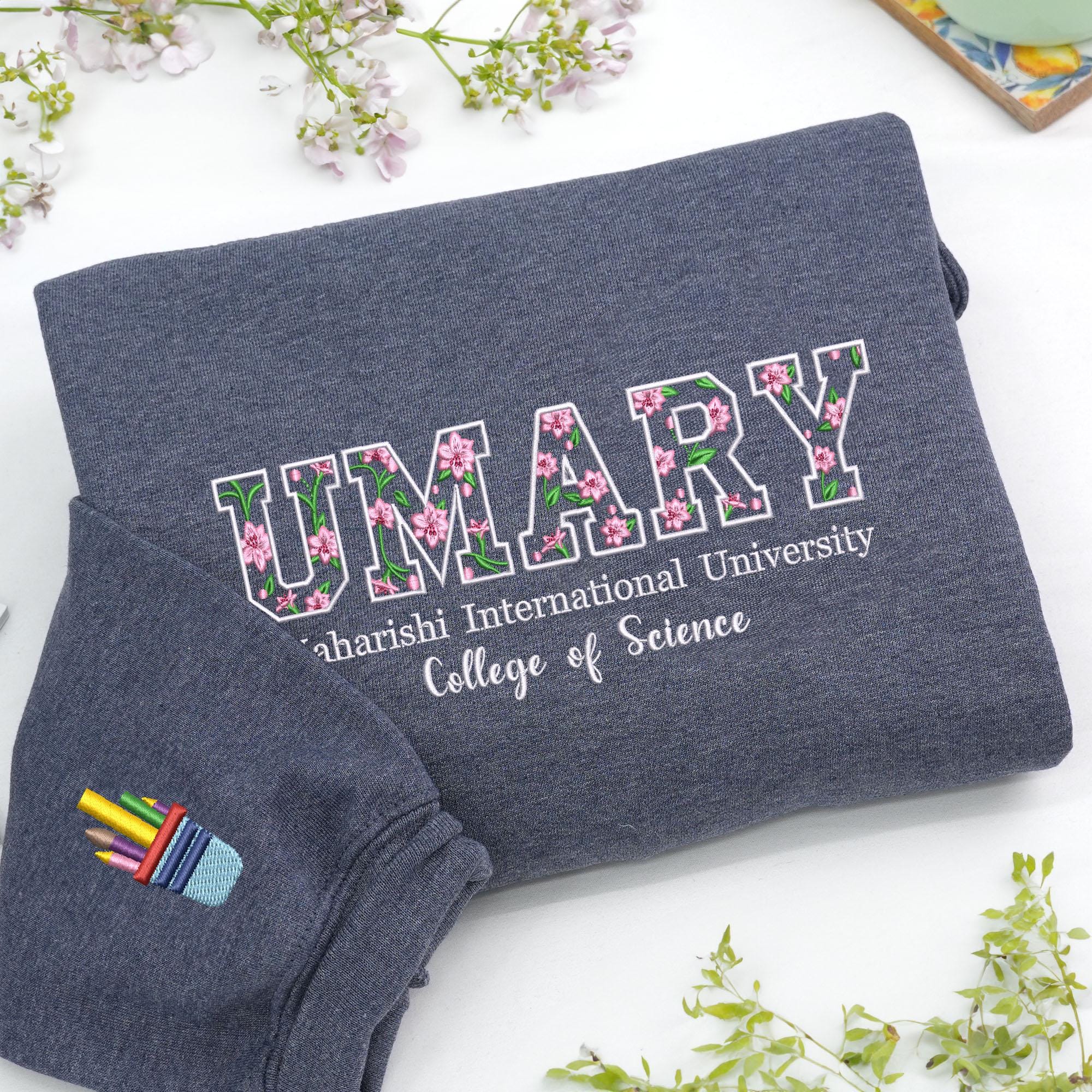 Custom Floral College Sleeve Embroidered Sweatshirt - Graduation or Alumni Gift LM32 899745 - Image 7