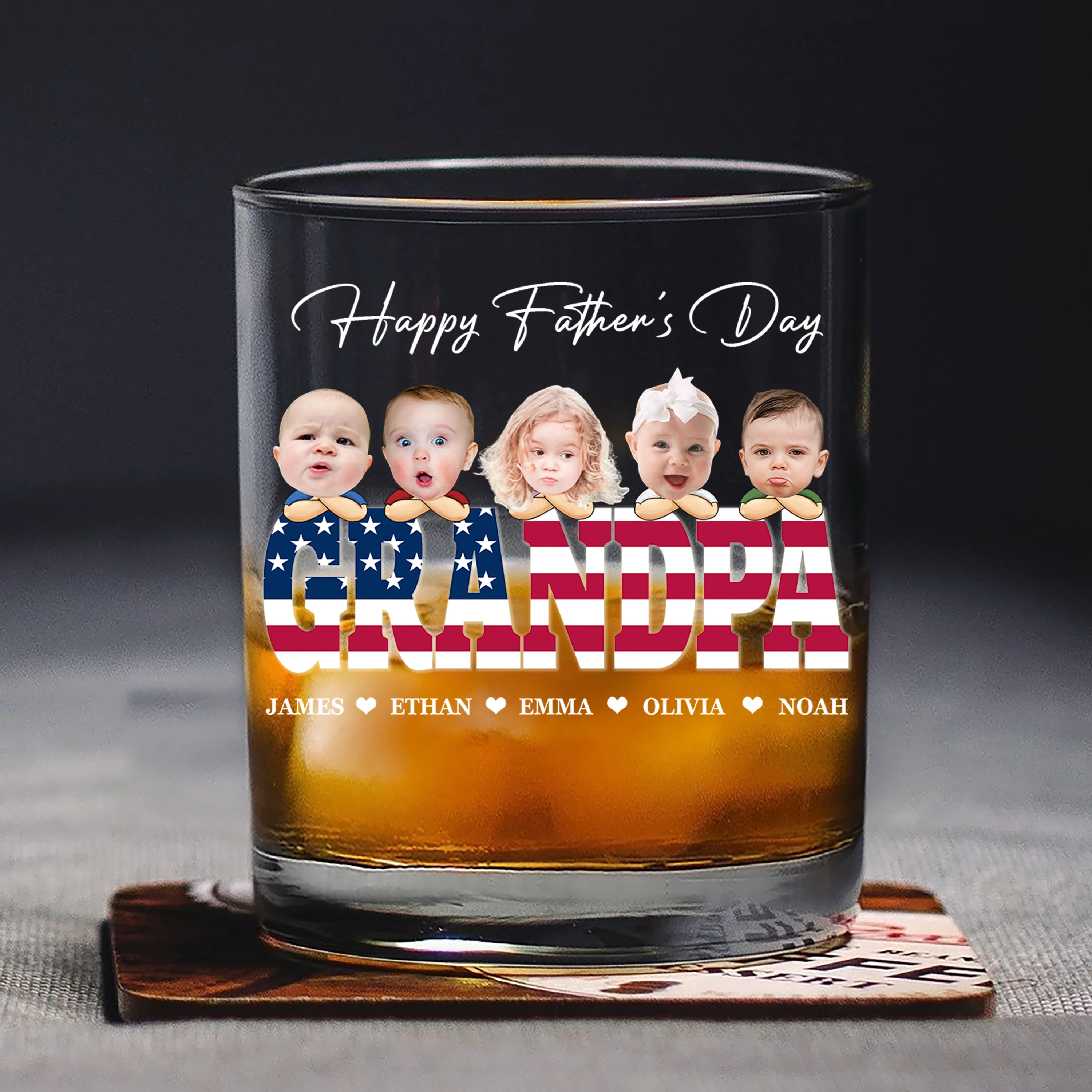 Custom Funny Face American Flag Daddy Family Whiskey Glass For Father's Day LM32 893543 - Image 4