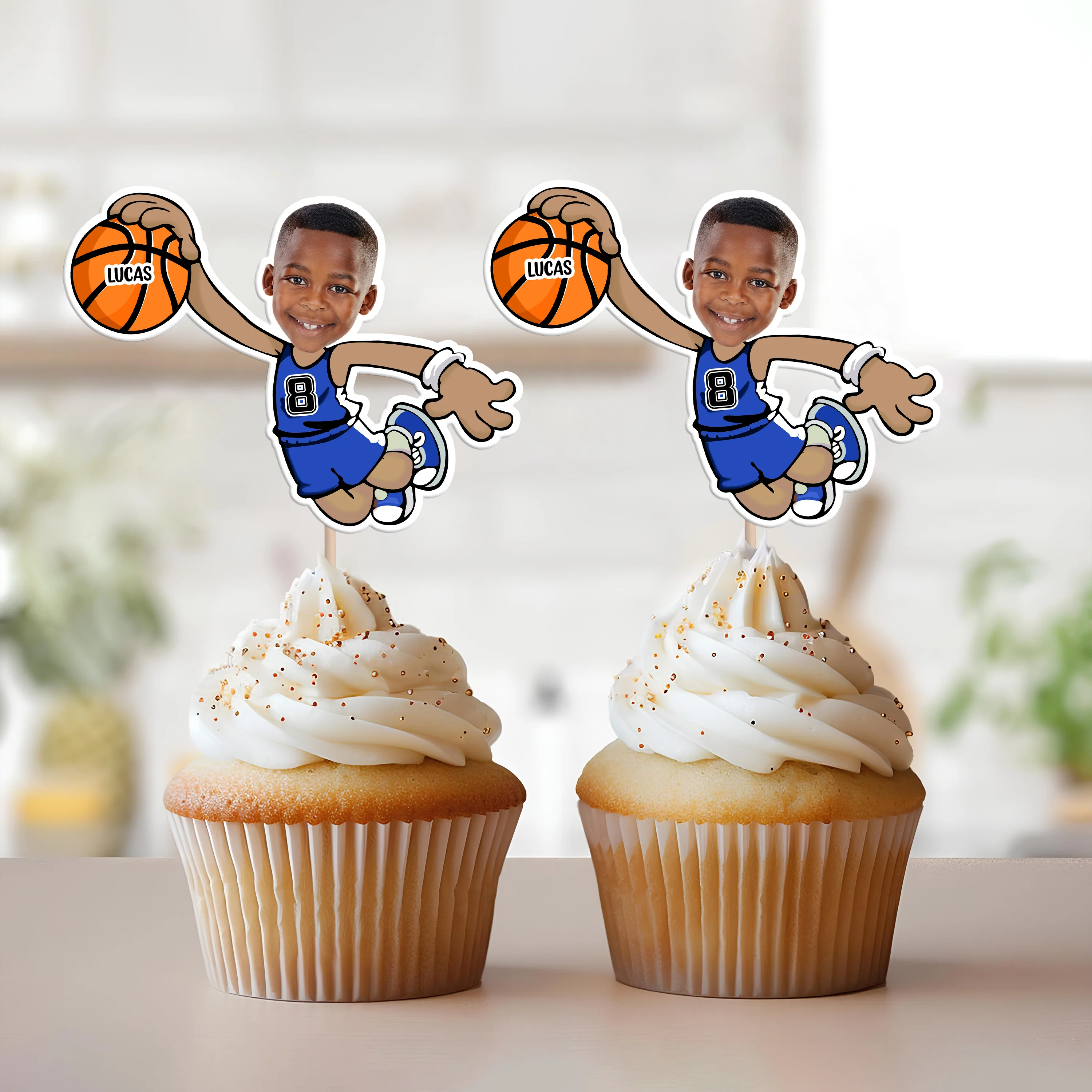 Custom Funny Face Basketball Party Decoration Cupcake Toppers LM32 893187 - Image 2