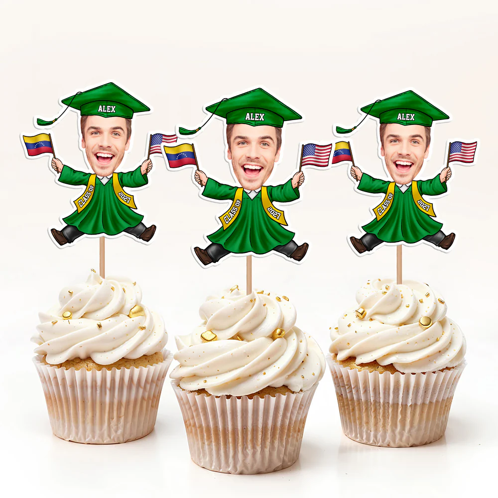 Custom Funny Face Flag Nations Graduation Decoration Cupcake Toppers LM32 893309 - Image 8