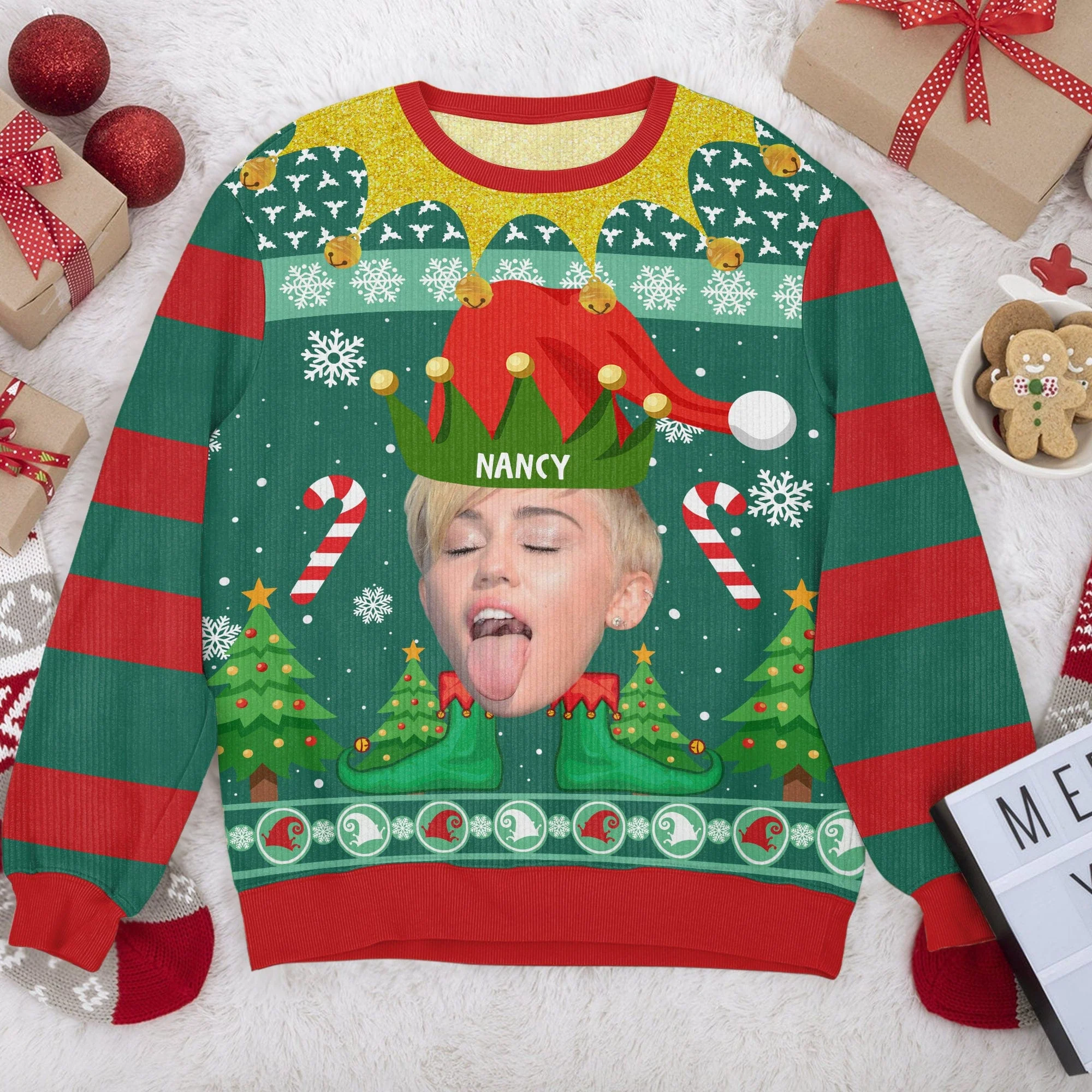 Custom Funny Photo and Name Xmas Elfs All-Over-Print Ugly Sweater - Best Christmas Gift Idea, Year End Party HO82 891725 - Image 3