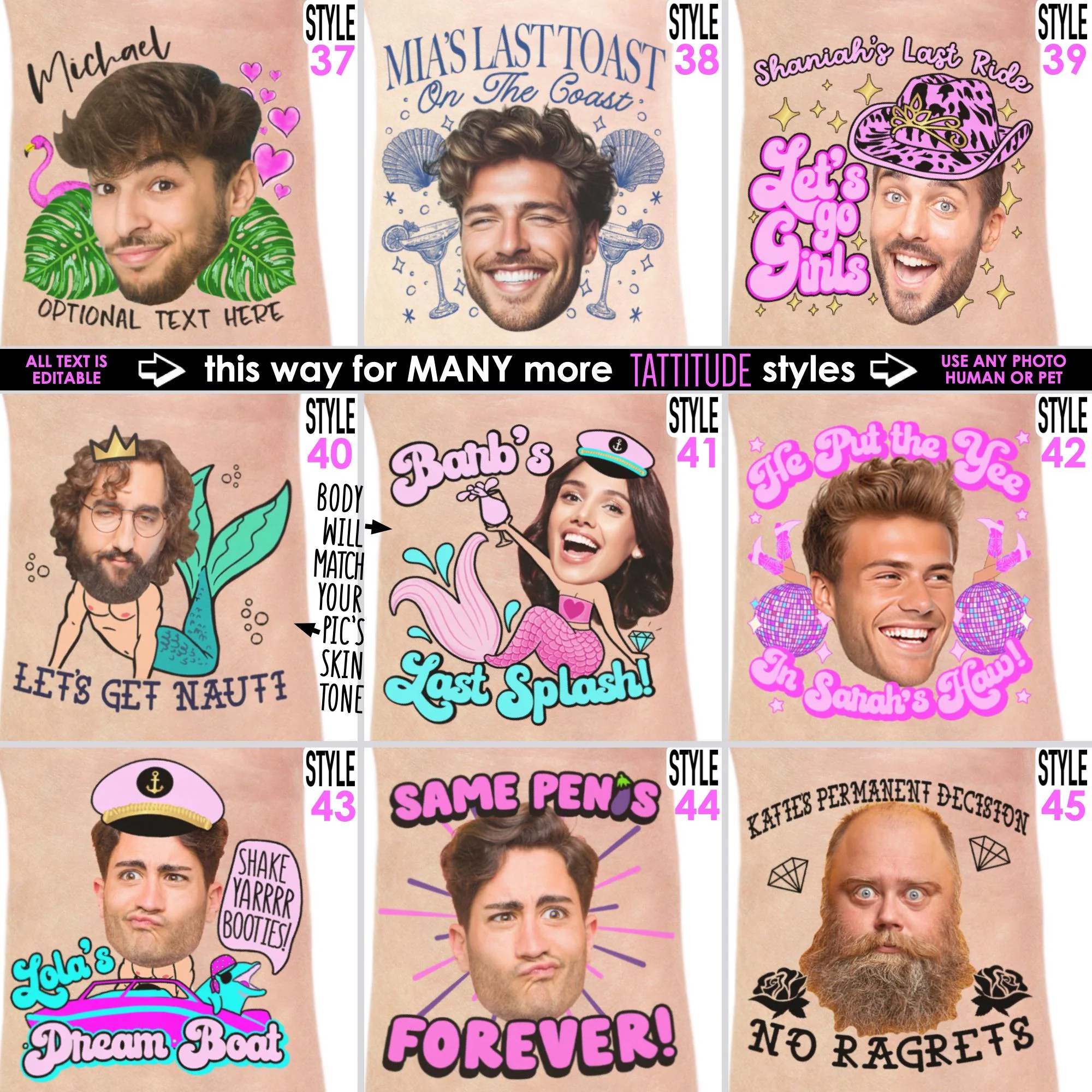 Custom Funny Photo Bachelorette, Birthday Party Tattoos Favors LM32 897663 - Image 6