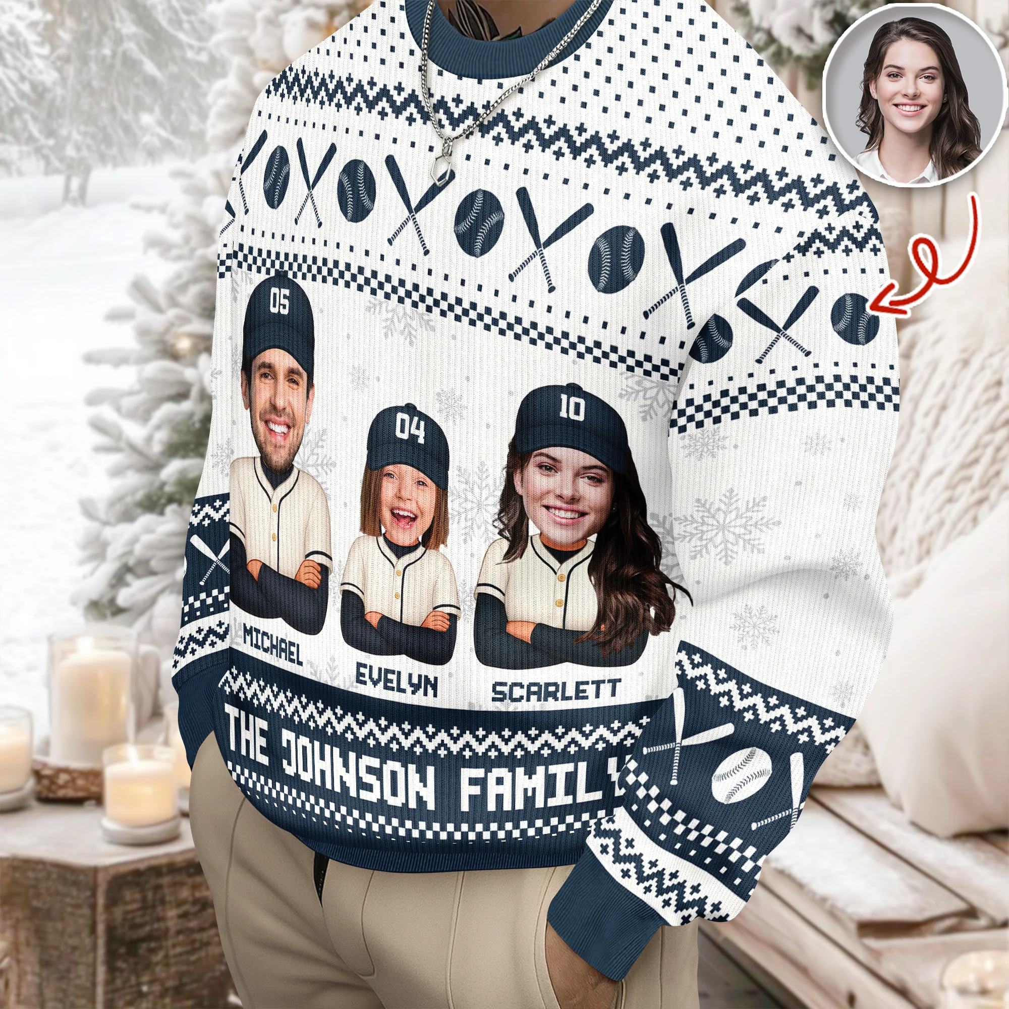 Custom Funny Photo Baseball Family Christmas Ugly Sweater For Sport Lovers LM32 895809 - Image 5