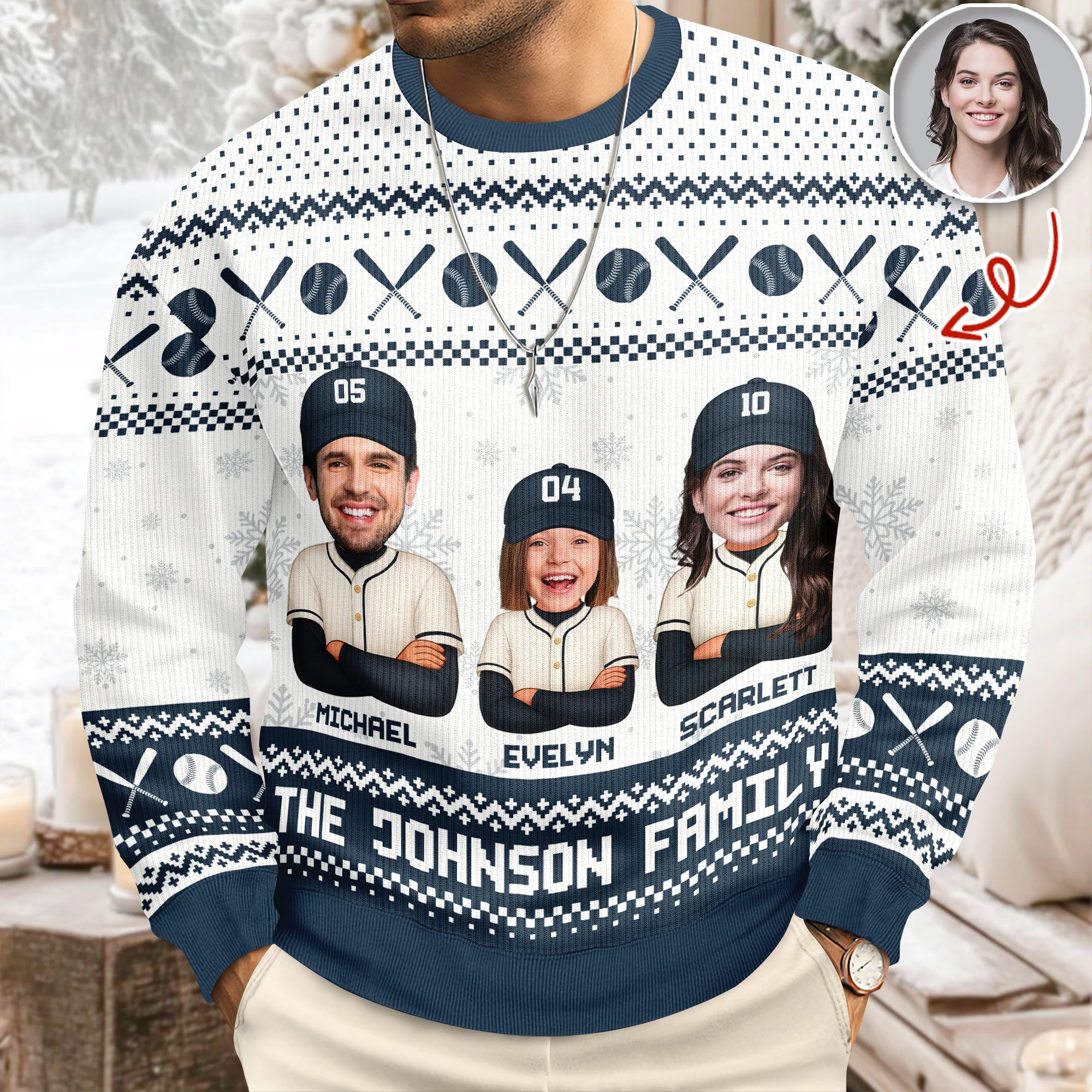 Custom Funny Photo Baseball Family Christmas Ugly Sweater For Sport Lovers LM32 895809 - Image 6