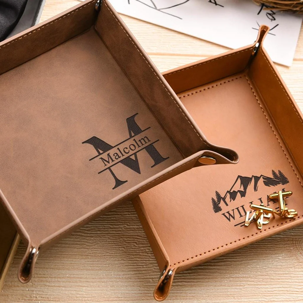 Custom Initial Name Father's Day Gift Leather Valet Tray, Catch All Tray Gifts for Dad LM32 899249 - Image 4