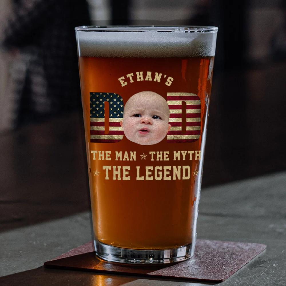 Custom Kid Photo - Dad, The Man The Myth The Legend Dad Beer Glass LM32 893531 - Image 3