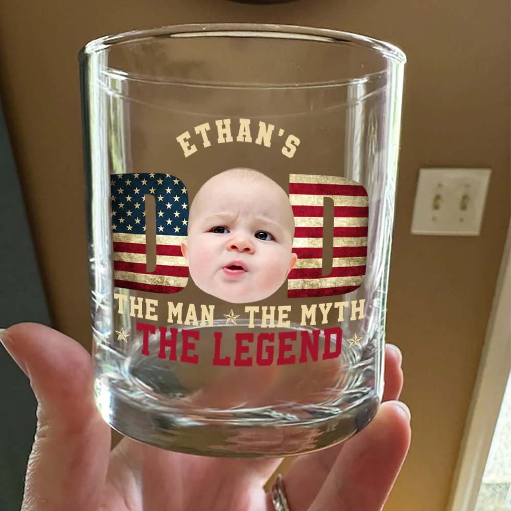 Custom Kid Photo - Dad, The Man The Myth The Legend Dad Whiskey Glass LM32 893539 - Image 3