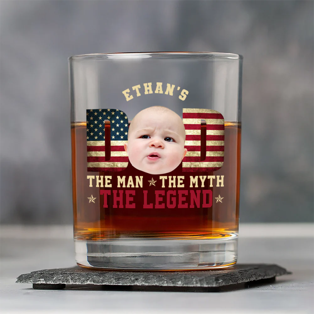 Custom Kid Photo - Dad, The Man The Myth The Legend Dad Whiskey Glass LM32 893539 - Image 4