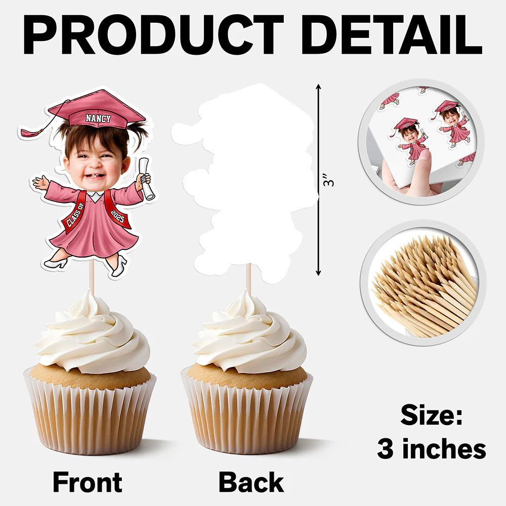 Custom Kids Face Class of 2026 Graduation Decoration Funny Cupcake Toppers LM32 893289 - Image 7