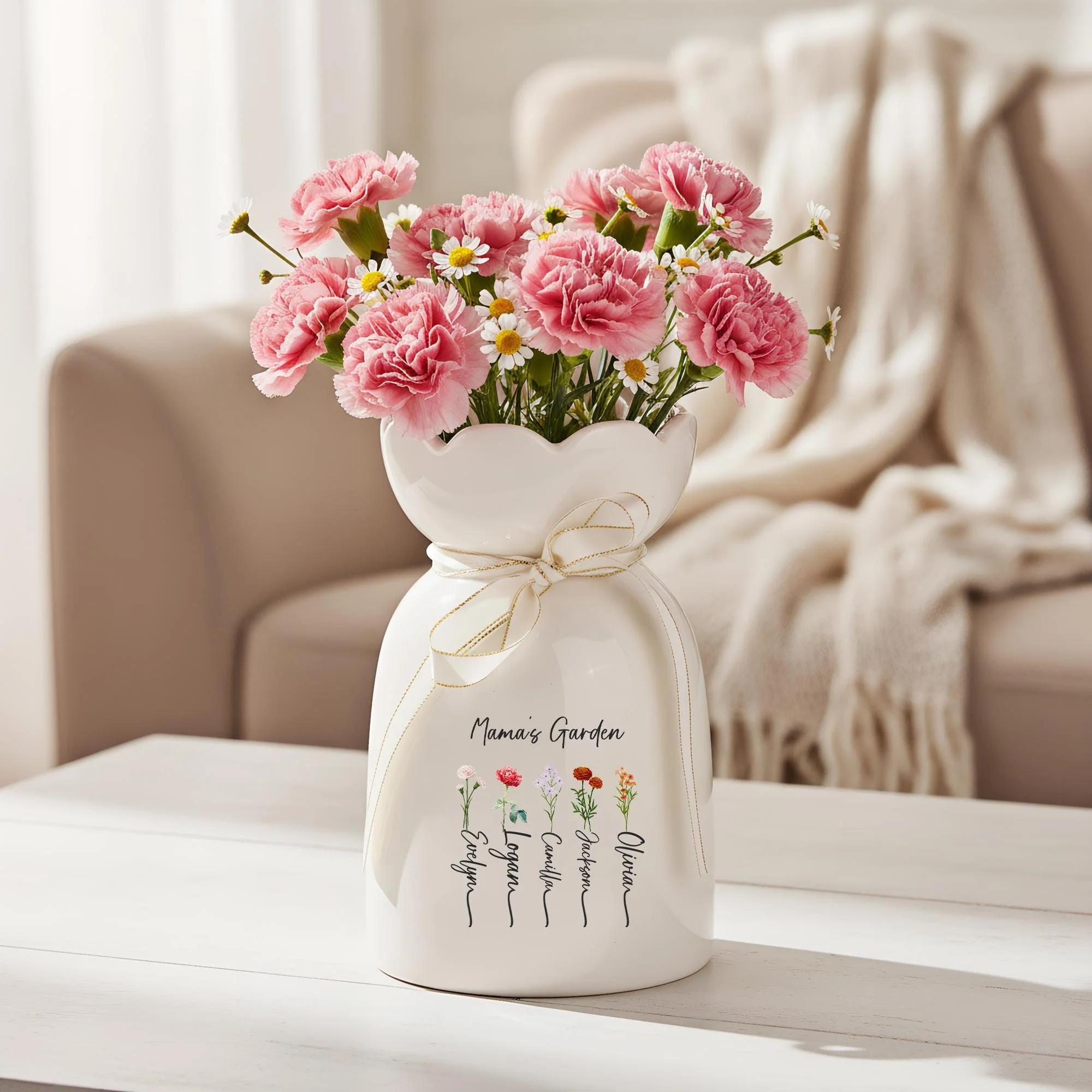 Custom Mama’s Garden Birth Month Flower Ceramic Vase, Mother’s Day Gift from Kids LM32 899721 - Image 4