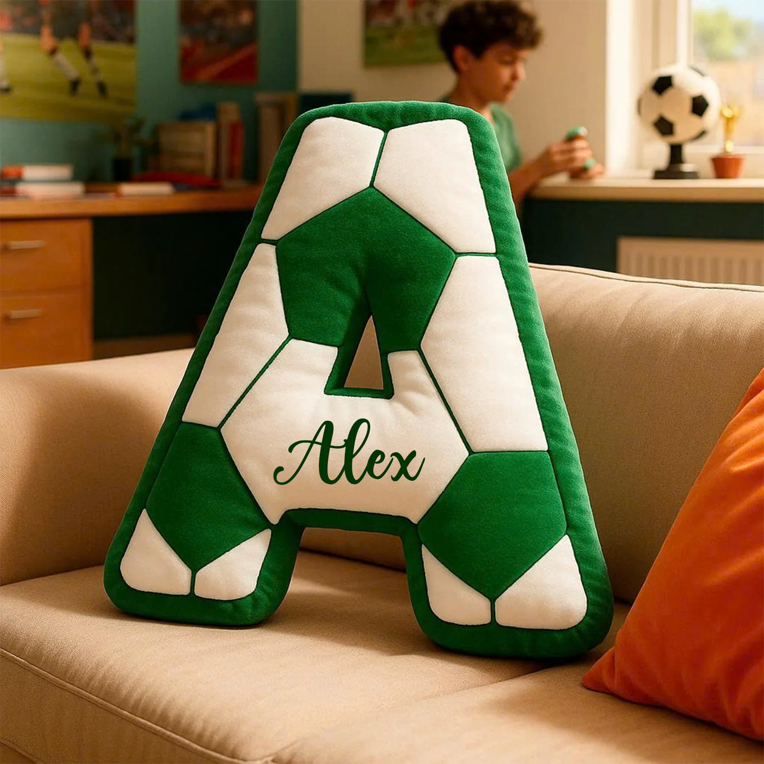 Custom Monogrammed Soccer Ball Letter Shaped Pillow Gift For Sport Lover LM32 897379 - Image 5