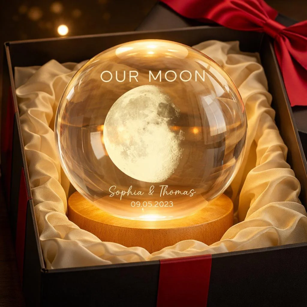 Custom Moon Phase Crystal Ball LED Night Light – Personalized Moon Date Gift for Couples, Valentine’s Day, Husband, Wife, Boyfriend LM32 897985 - Image 3