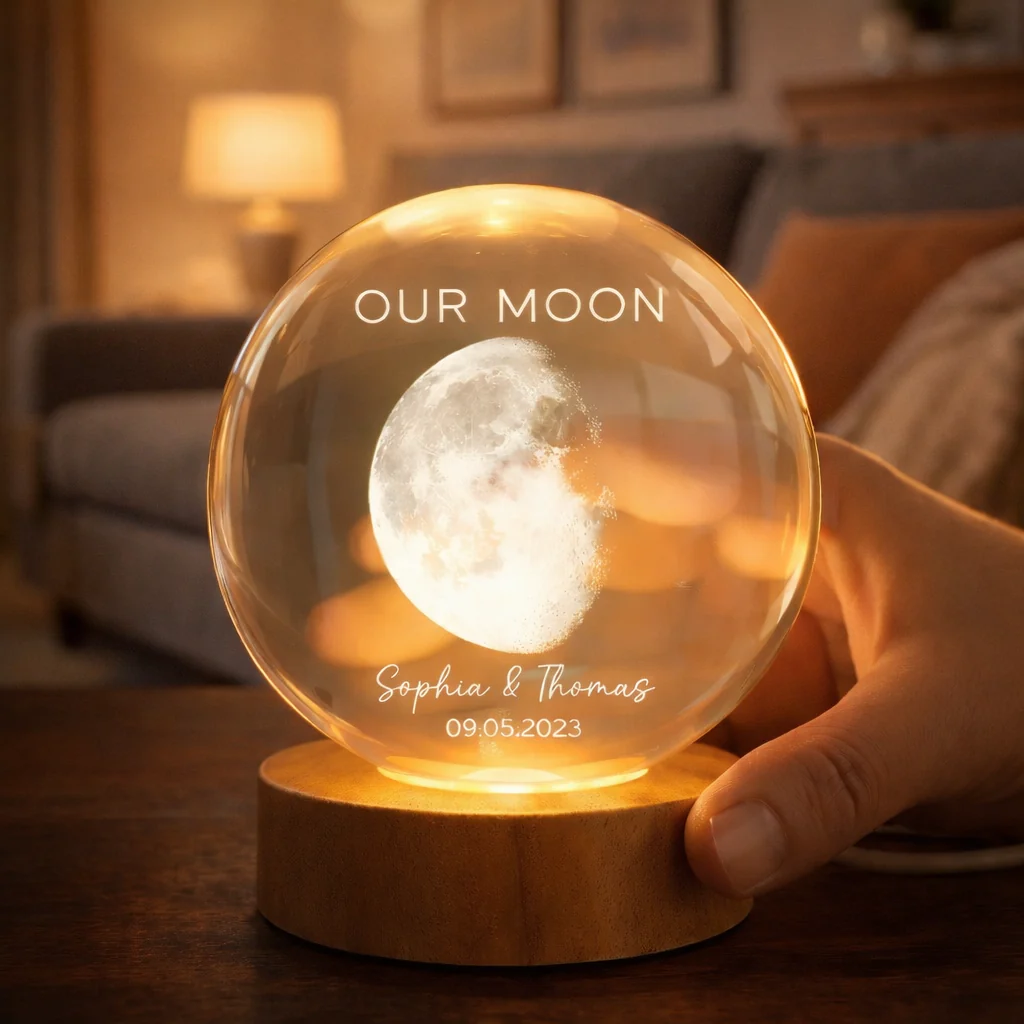 Custom Moon Phase Crystal Ball LED Night Light – Personalized Moon Date Gift for Couples, Valentine’s Day, Husband, Wife, Boyfriend LM32 897985 - Image 6