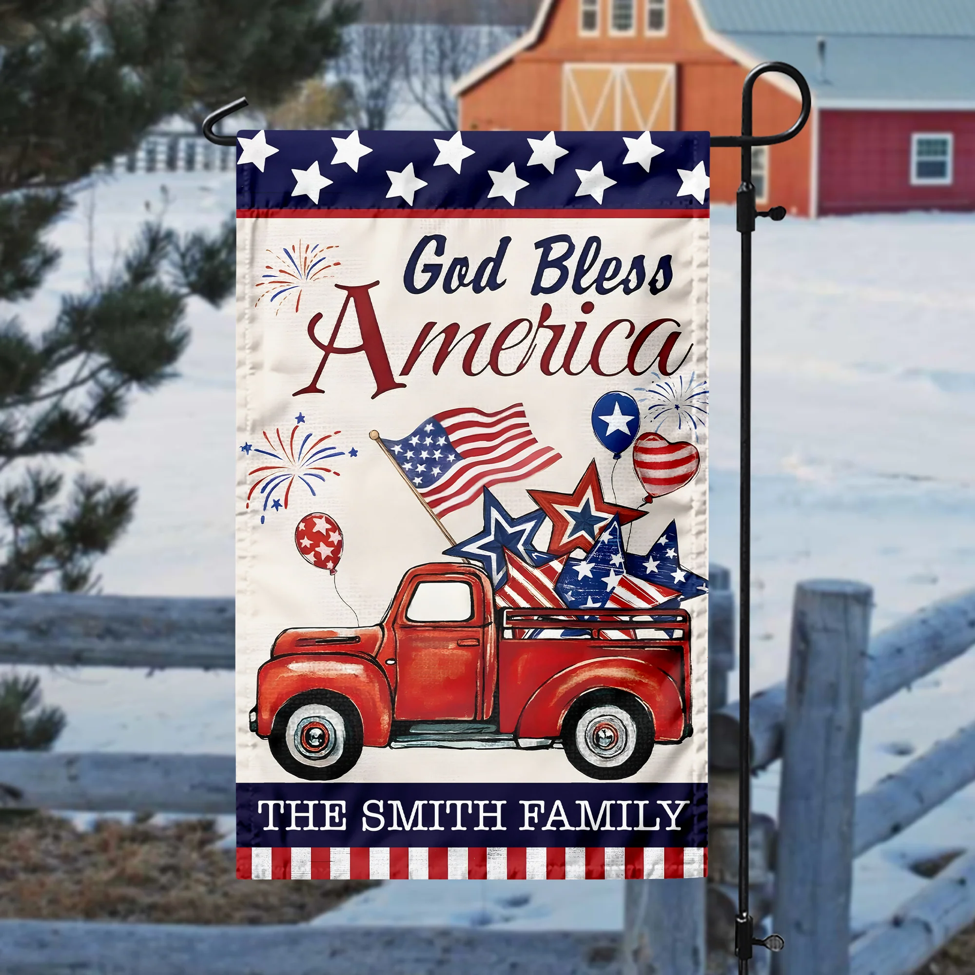Custom Name God Bless America Patriotic Red Truck Garden Flag LM32 897195 - Image 3