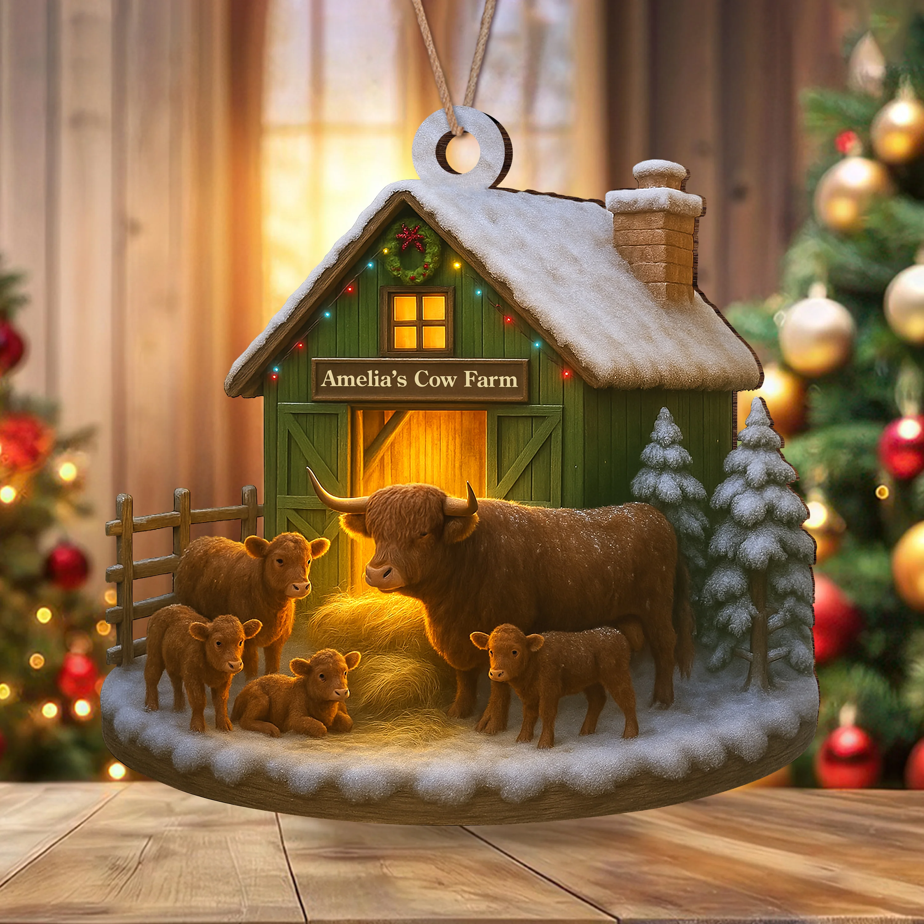 Custom Name Highland Cow Farm Wood Ornament – Christmas Gifts LM32 895619 - Image 4