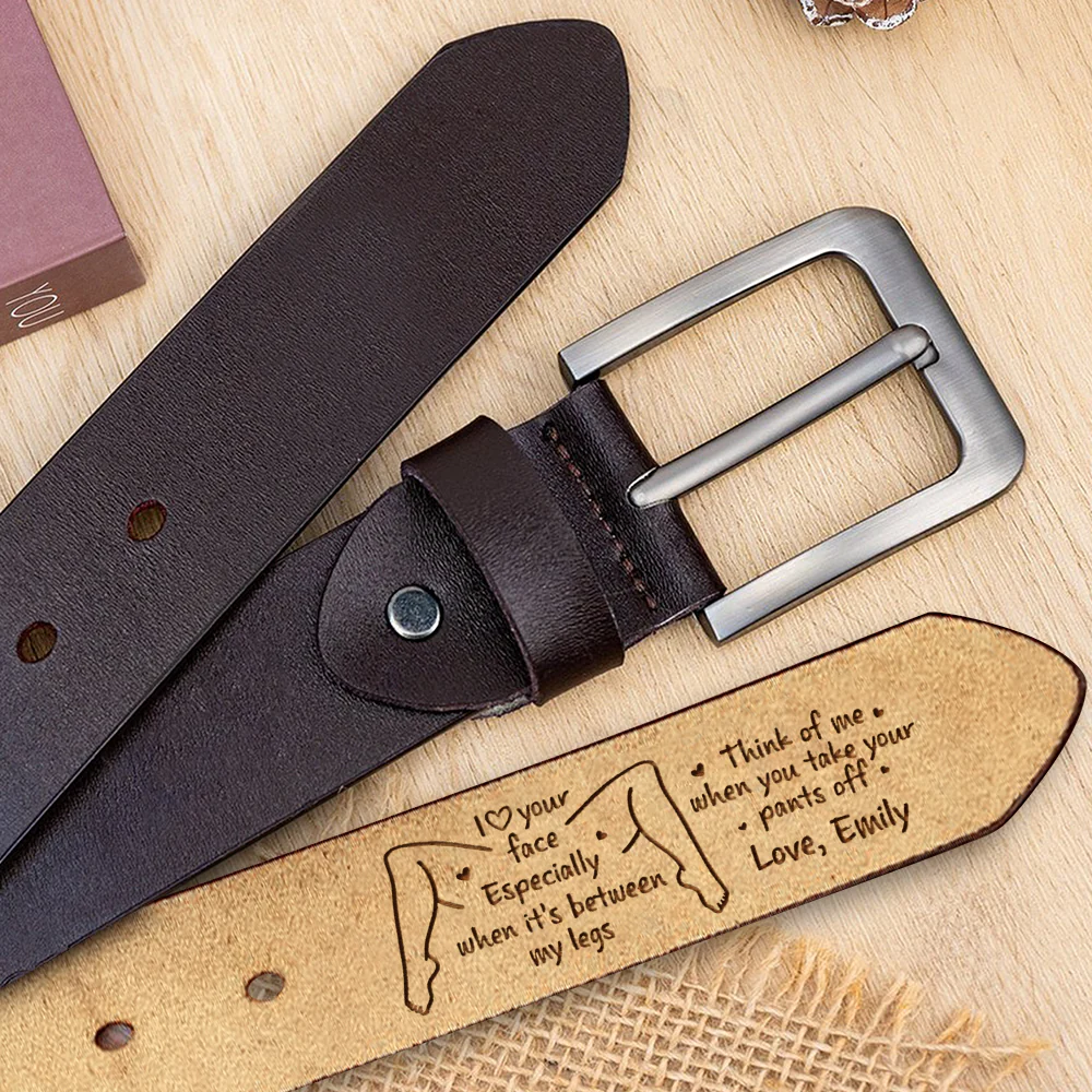 Custom Name I Love Your Face Between My Legs Leather Belt For Him, Funny Valentine Gift For Husband Boyfriend LM32 899005 - Image 3