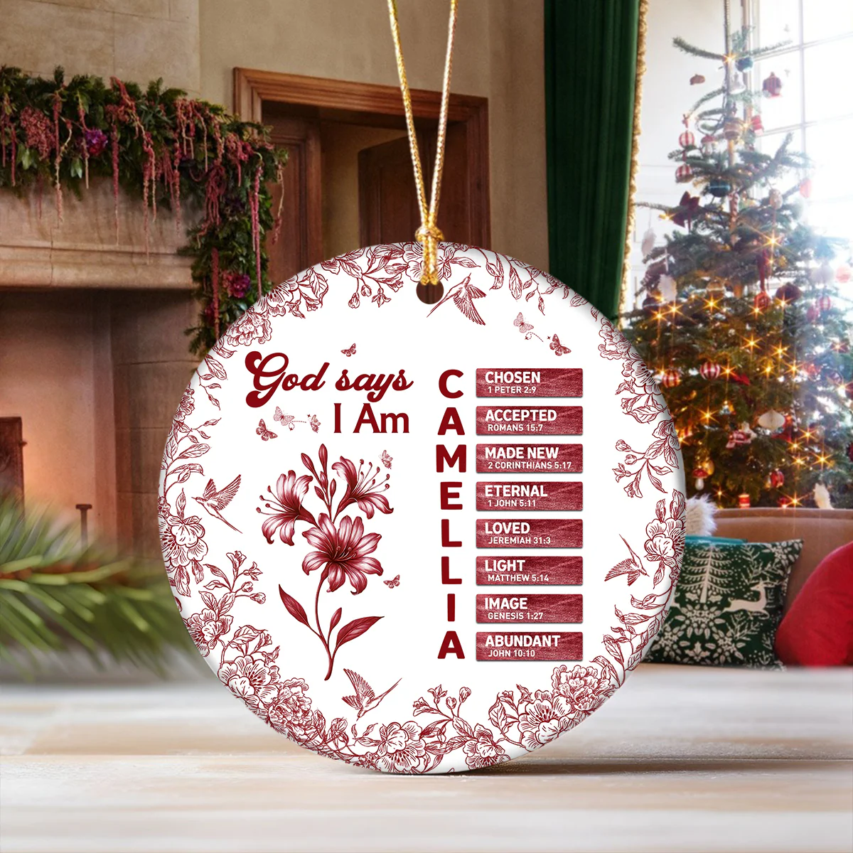 Custom Name Letter And Flower Toile De Jouy Style God Says I Am Ceramic Ornament LM32 895399 - Image 5