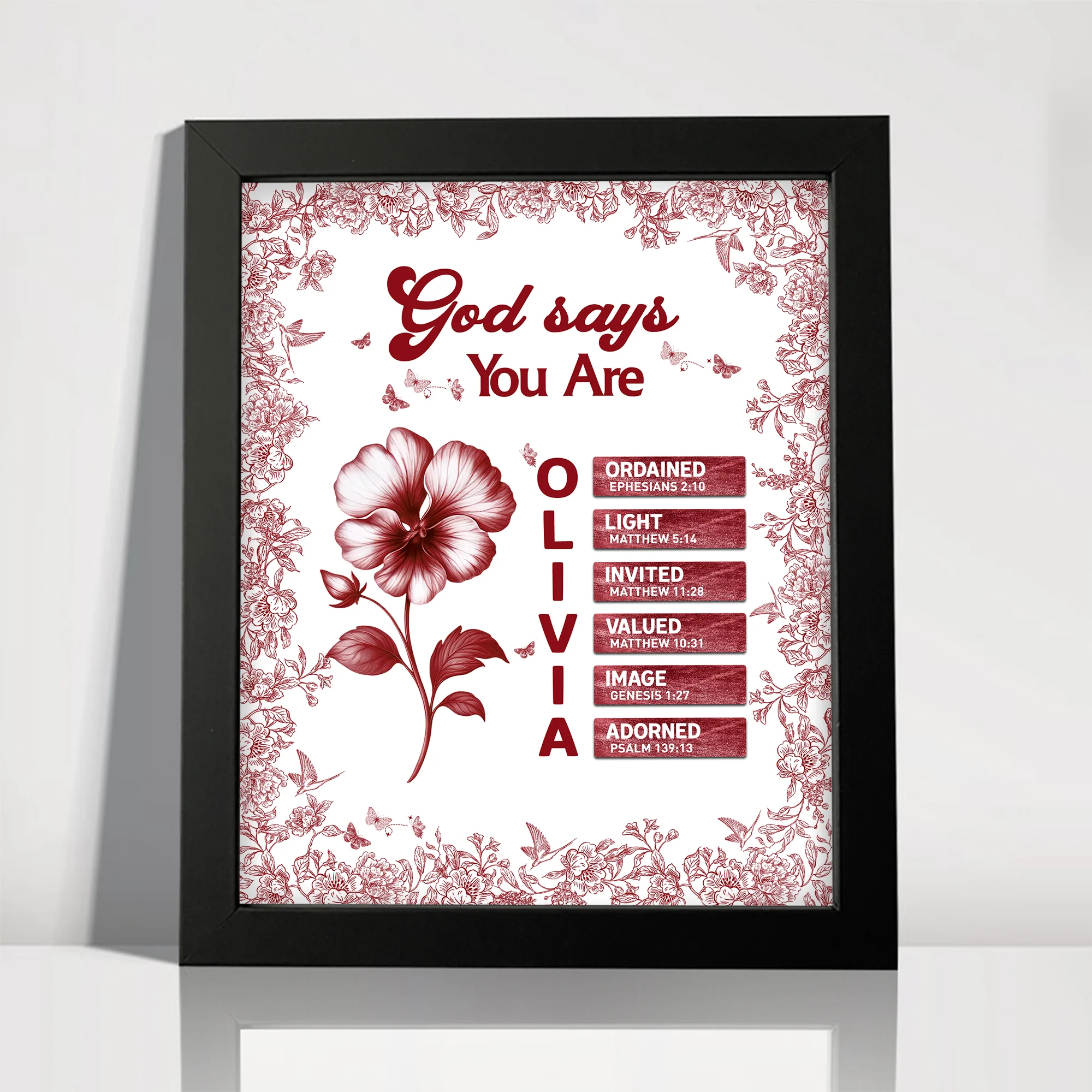 Custom Name Letter And Flower Toile De Jouy Style God Says I Am Picture Frame LM32 895395 - Image 3