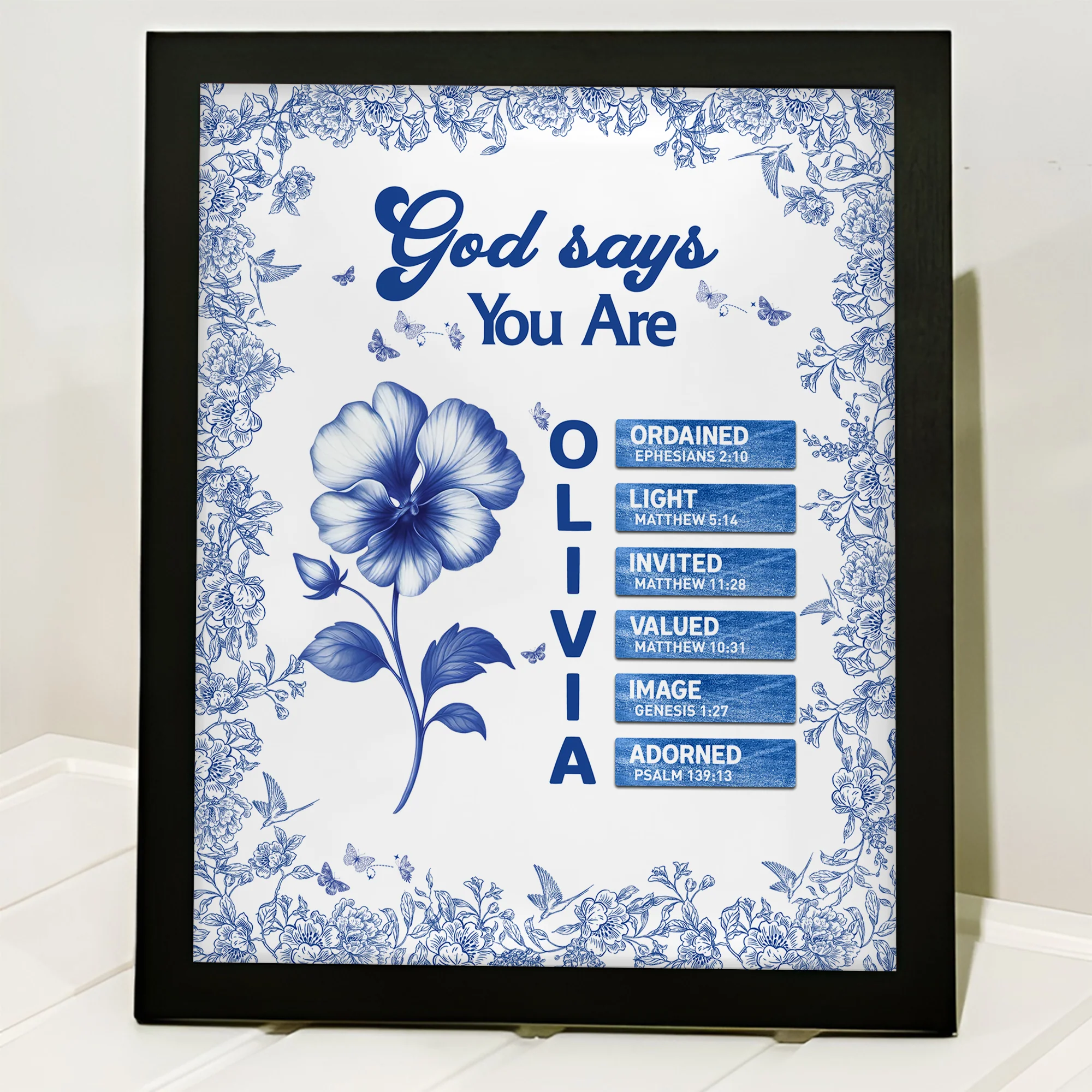 Custom Name Letter And Flower Toile De Jouy Style God Says I Am Picture Frame LM32 895395 - Image 4