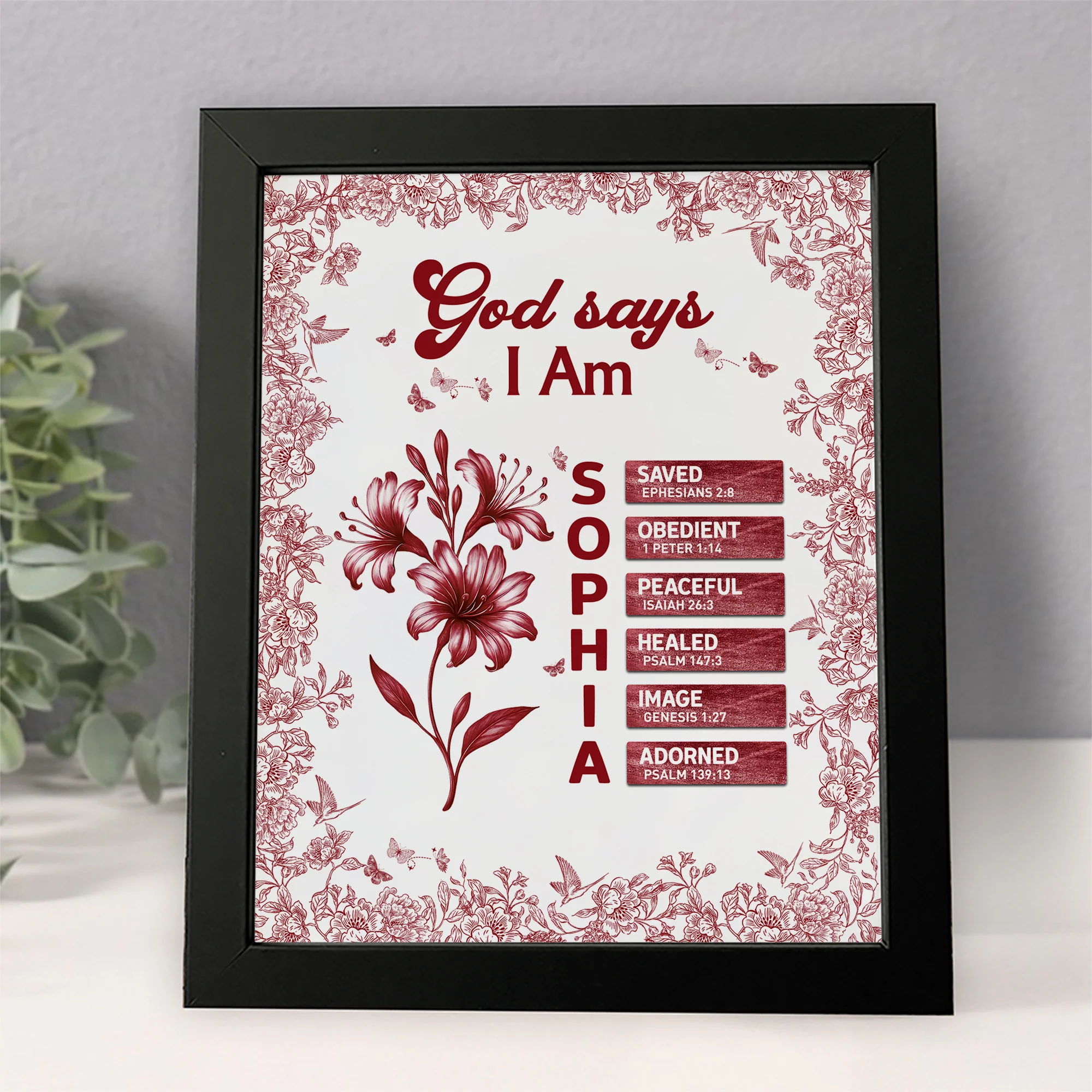 Custom Name Letter And Flower Toile De Jouy Style God Says I Am Picture Frame LM32 895395 - Image 5