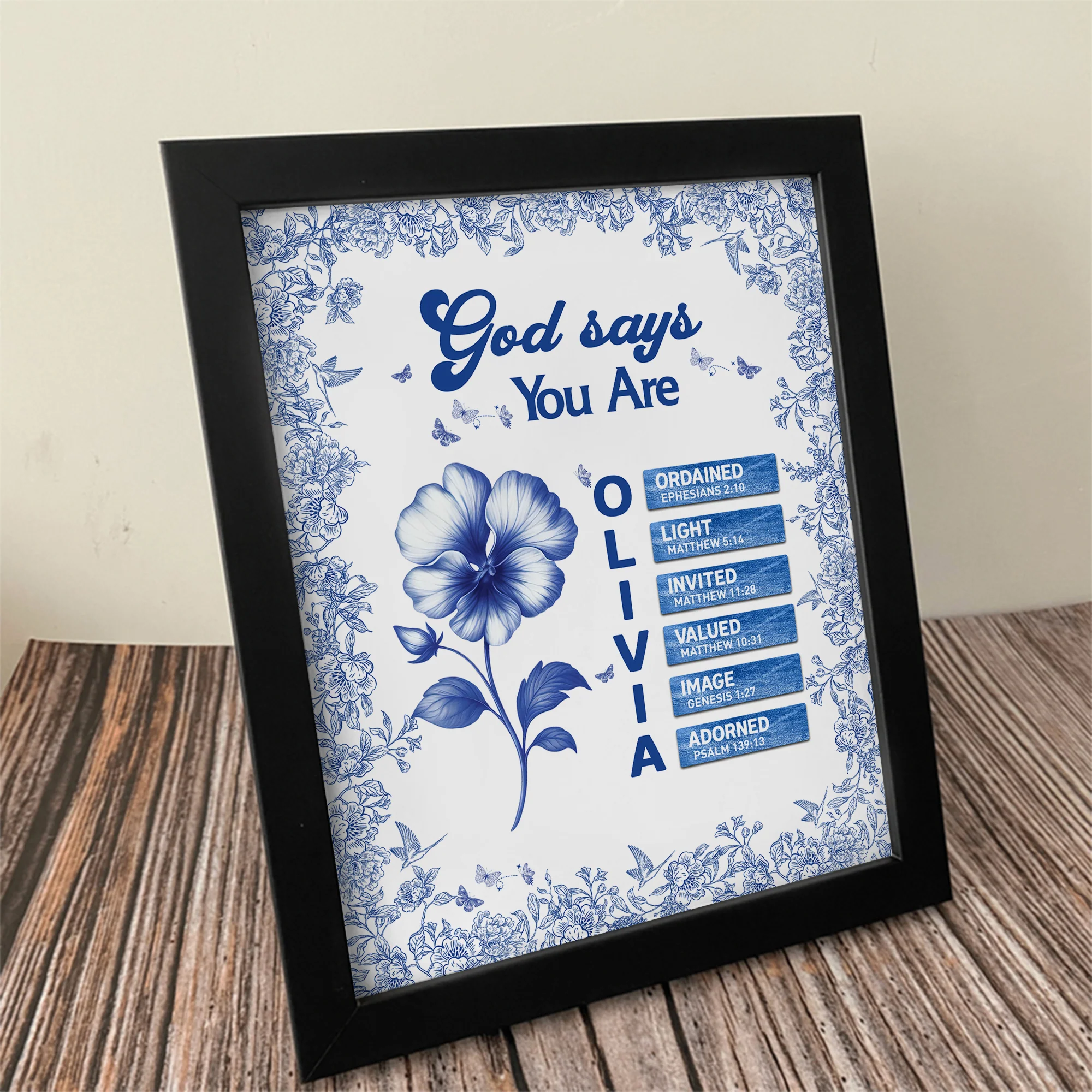 Custom Name Letter And Flower Toile De Jouy Style God Says I Am Picture Frame LM32 895395 - Image 7