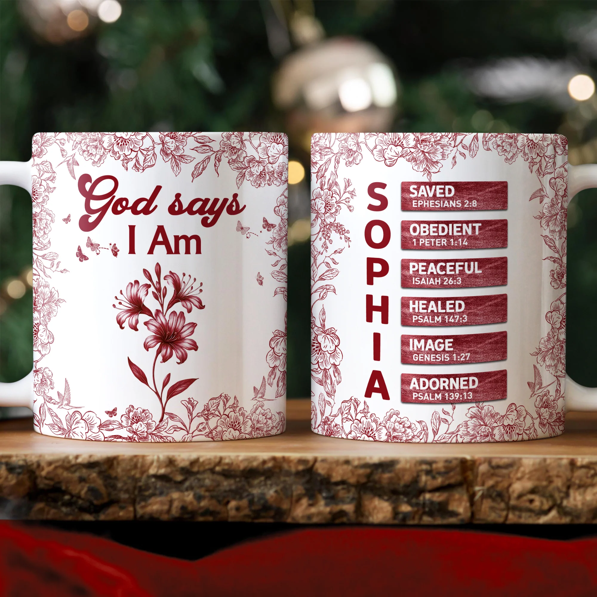 Custom Name Letter And Flower Toile De Jouy Style God Says I Am Print Full Mug LM32 895397 - Image 3