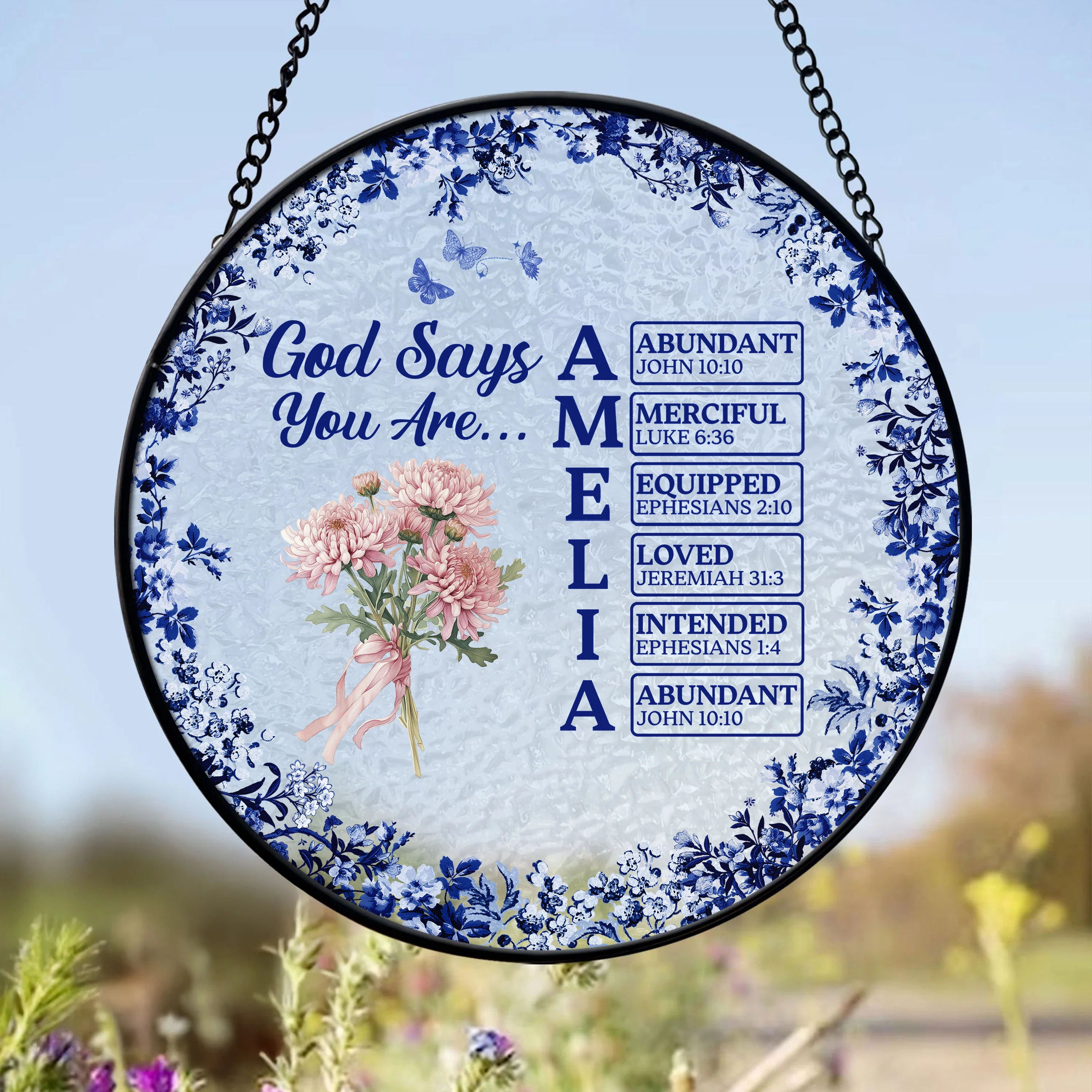 Custom Name Letter God Says I Am Flower Toile De Jouy Style Stained Glass Suncatcher LM32 895393 - Image 2