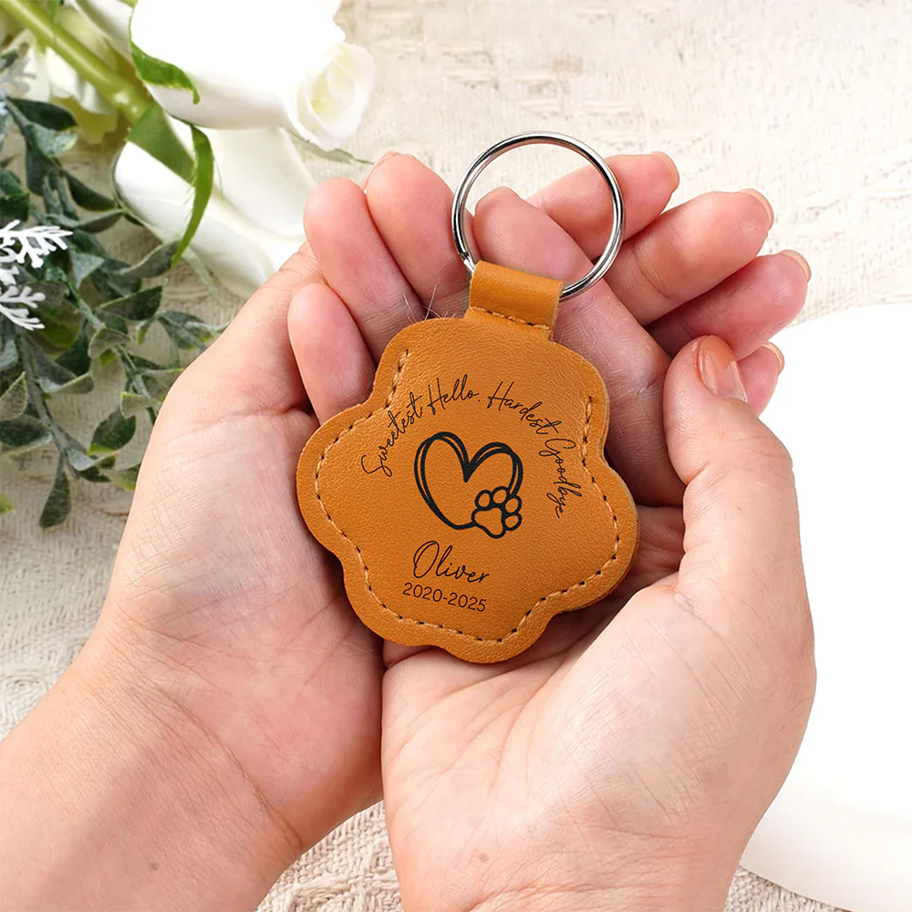 Custom Name Sweetest Hello Hardest Goodbye Leather Paw Keychain LM32 895735 - Image 2