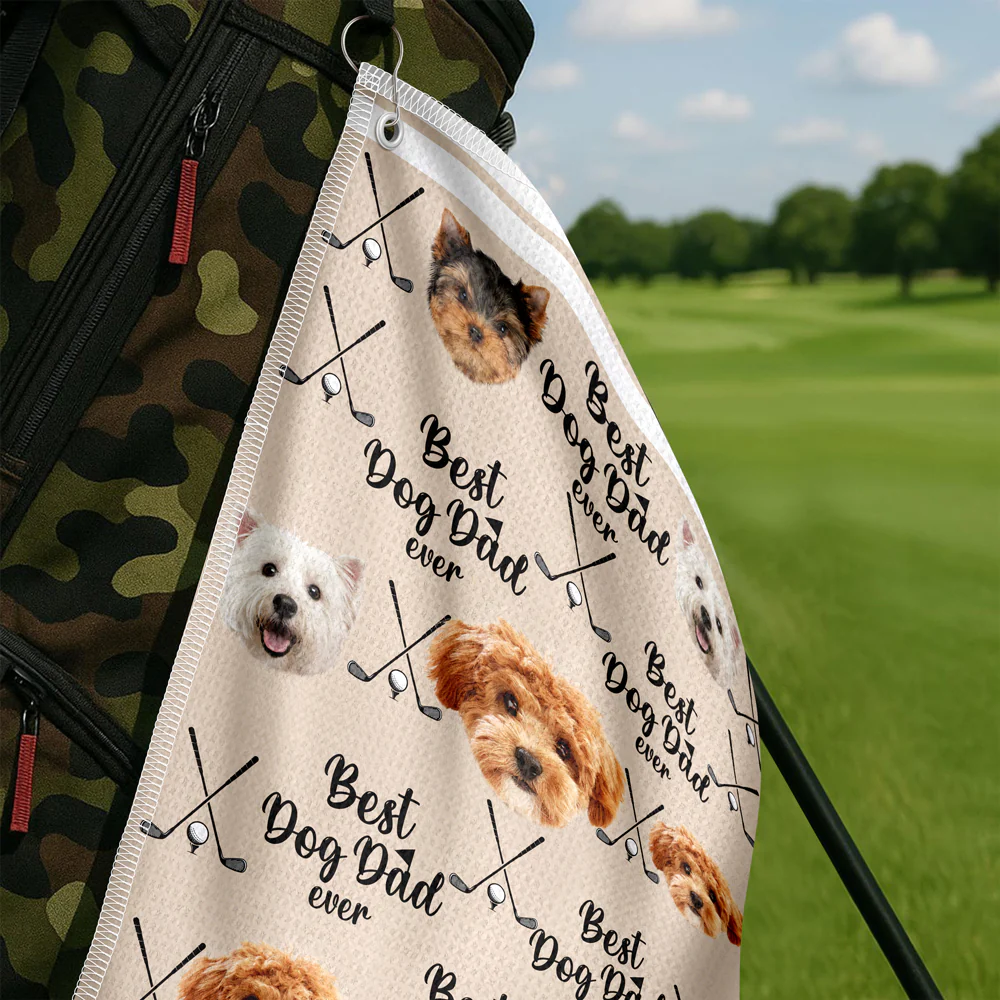 Custom Pet Photo Best Dog Dad Ever For Golf Loving Golf Towel LM32 893651 - Image 5