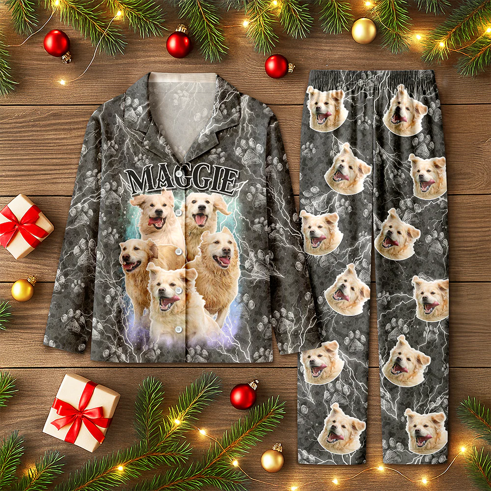 Custom Vintage Bootleg Pet Pajama Set – Personalized Pet Photo Dog Pajamas, Custom Dog Portrait Sleepwear, 90s Retro Lounge Set LM32 897369 - Image 8